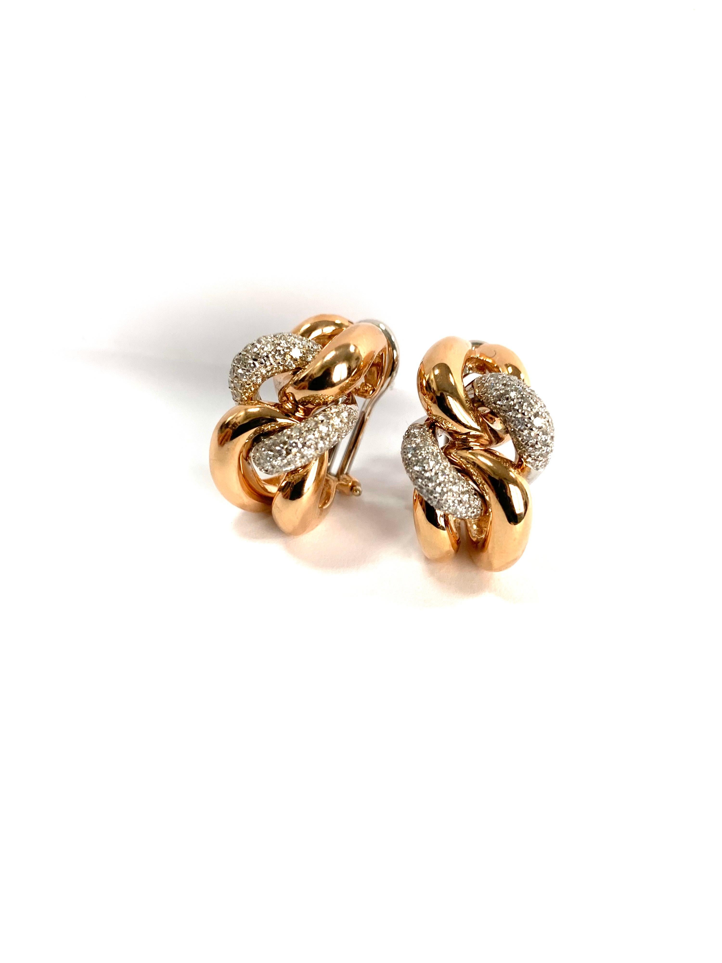 Classic Groumette Earrings 18 Karat Rose Gold and Diamonds For Sale 4