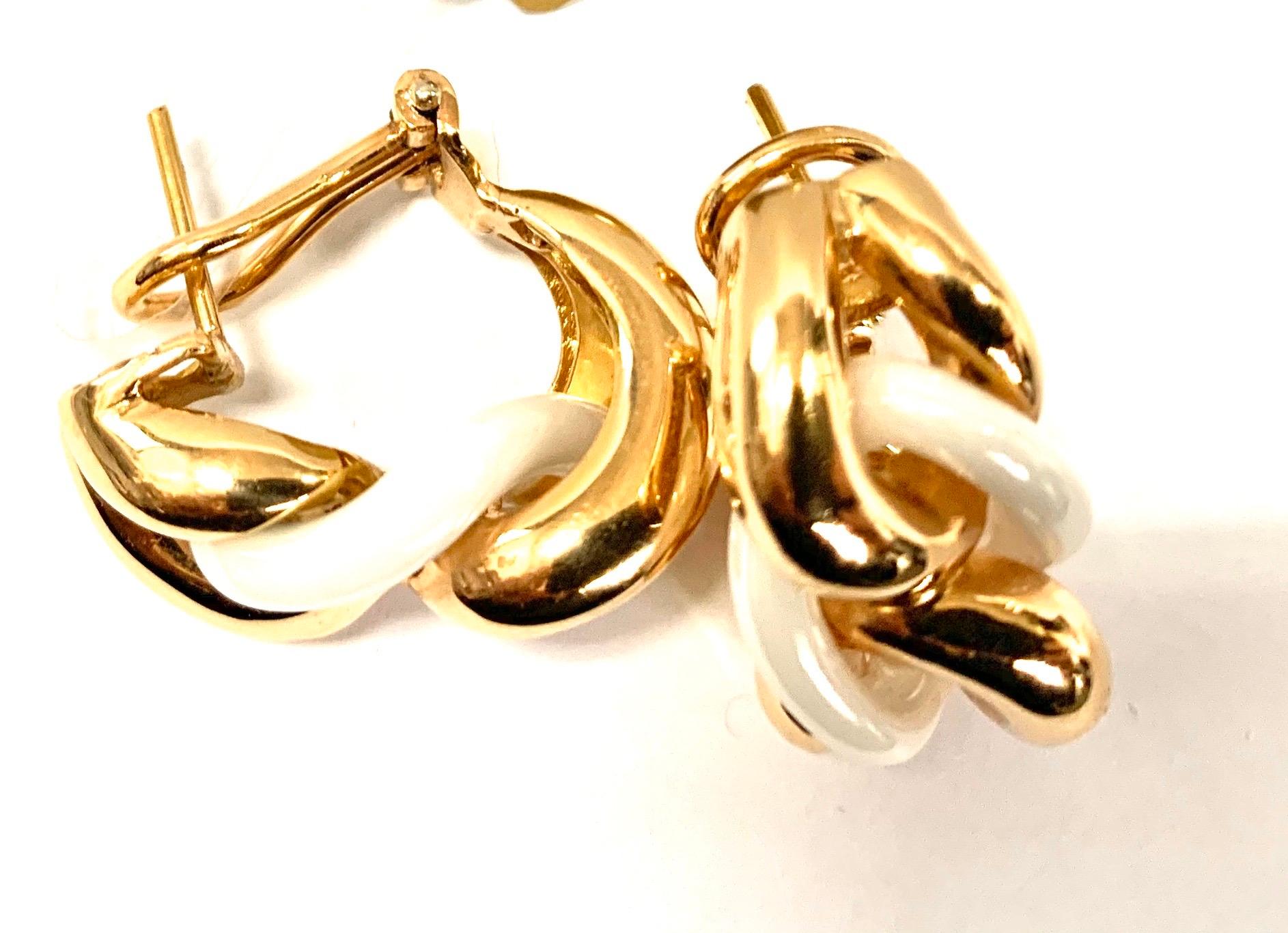 Women's White Ceramic Groumette Pair of Earrings 18 Karat Rose Gold For Sale