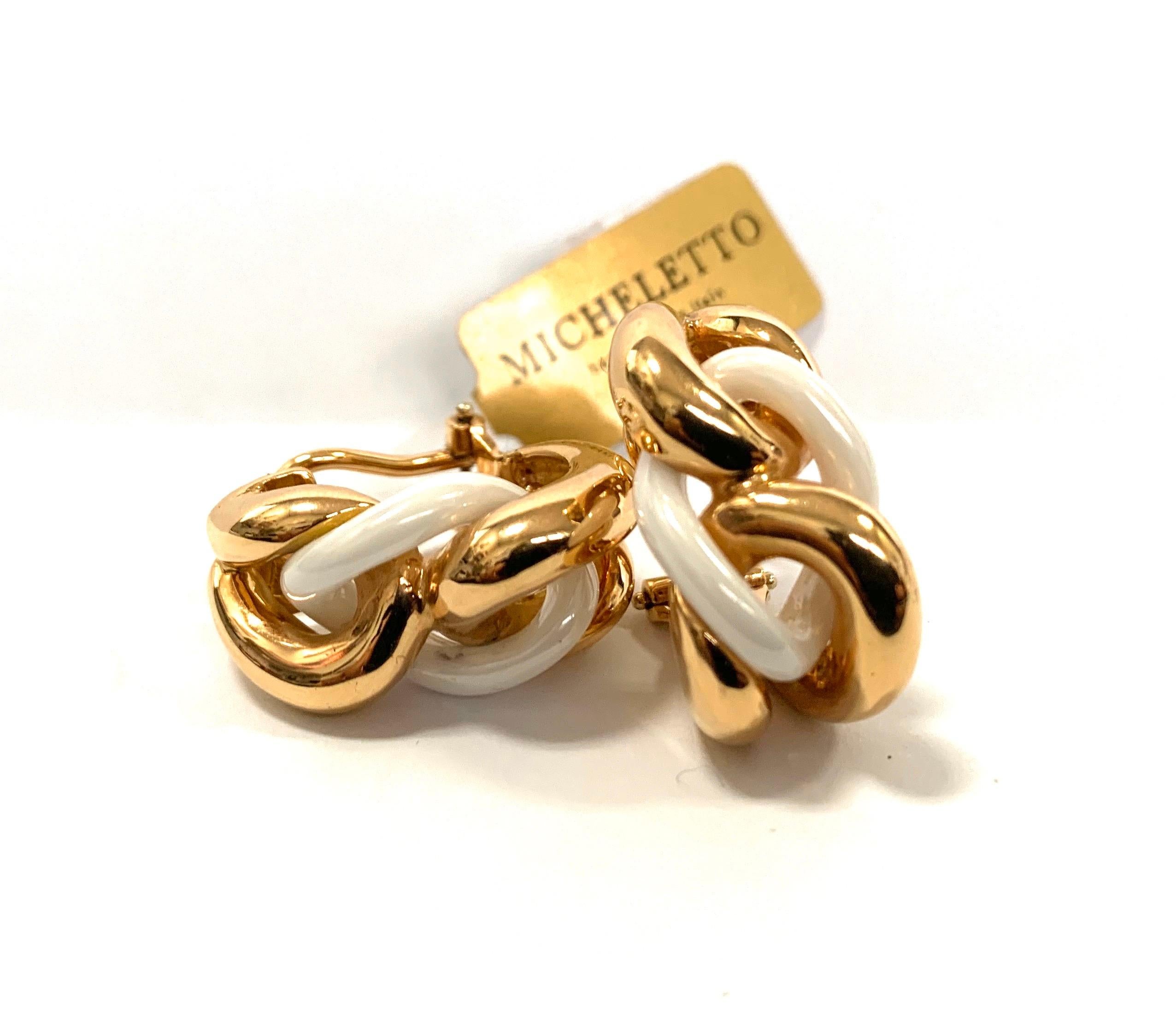 White Ceramic Groumette Pair of Earrings 18 Karat Rose Gold In New Condition For Sale In Milano, Lombardia