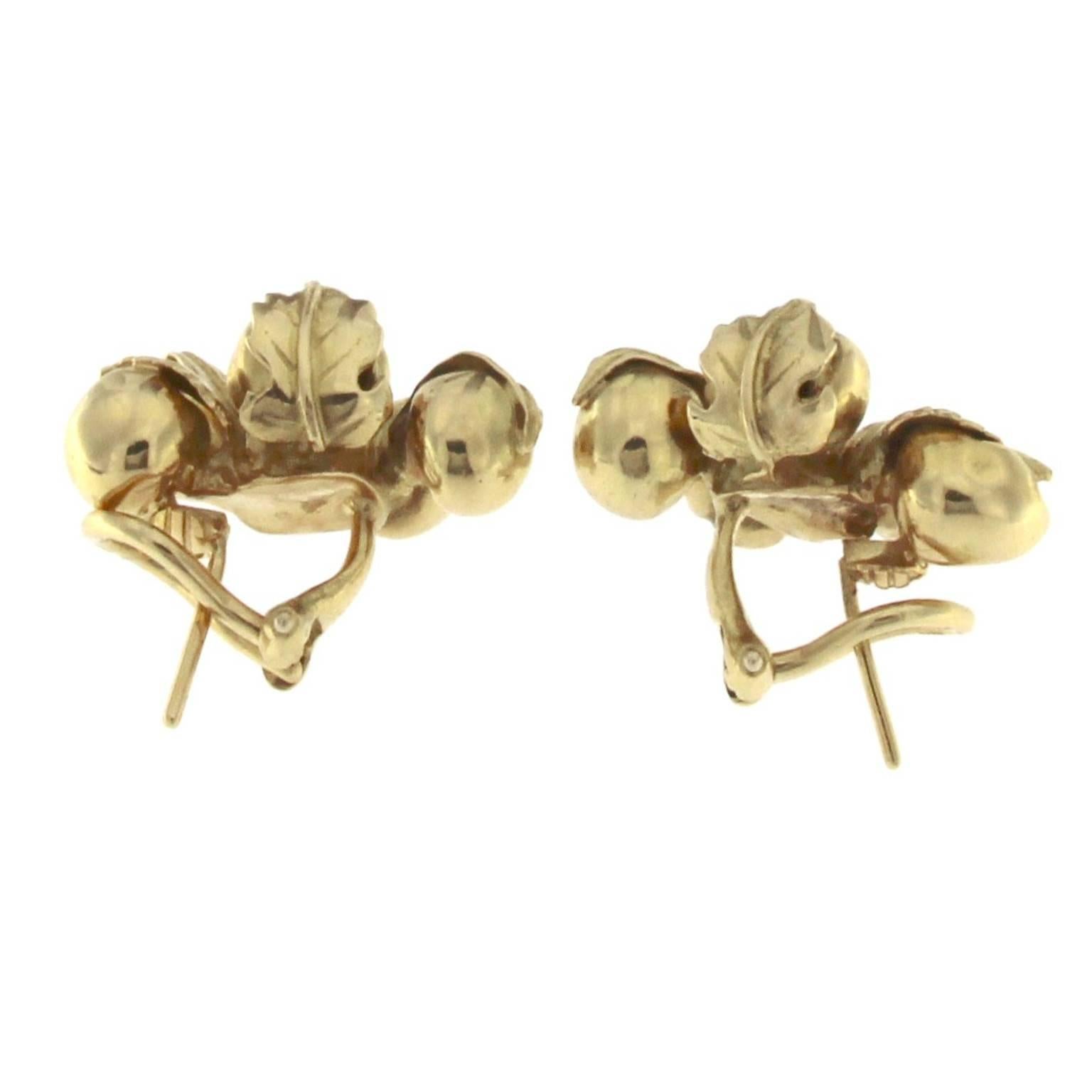 Pair of Earrings in Still Life Fruits in 18 Karat Yellow Gold In New Condition For Sale In Milano, Lombardia