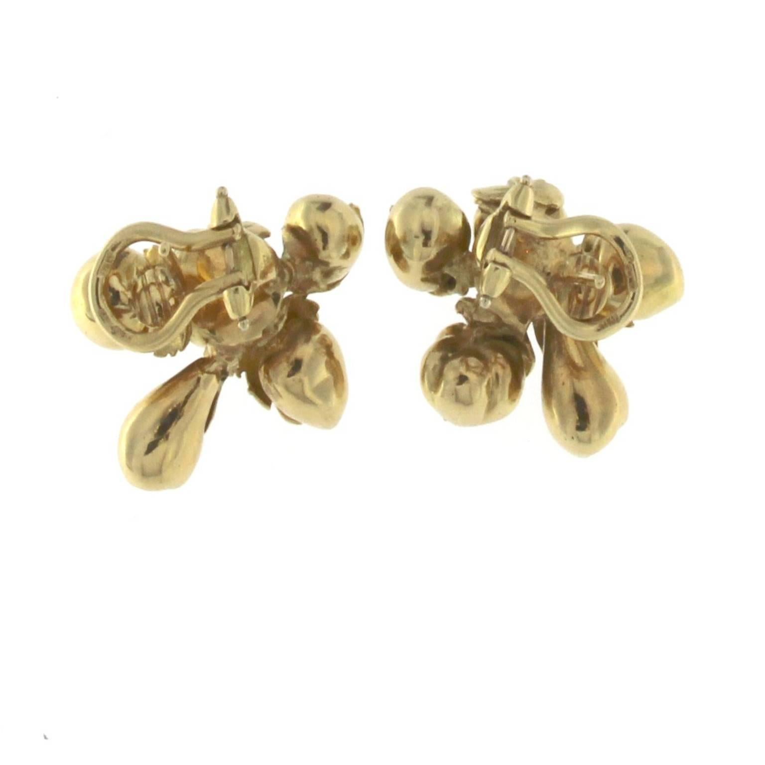 Women's Pair of Earrings in Still Life Fruits in 18 Karat Yellow Gold For Sale