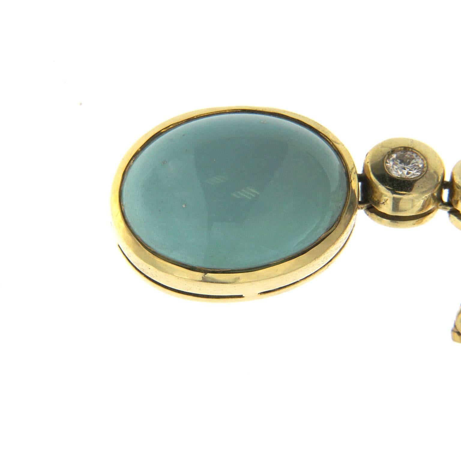 Turquoise Set in 18 Karat Yellow Gold and White Diamonds For Sale 1