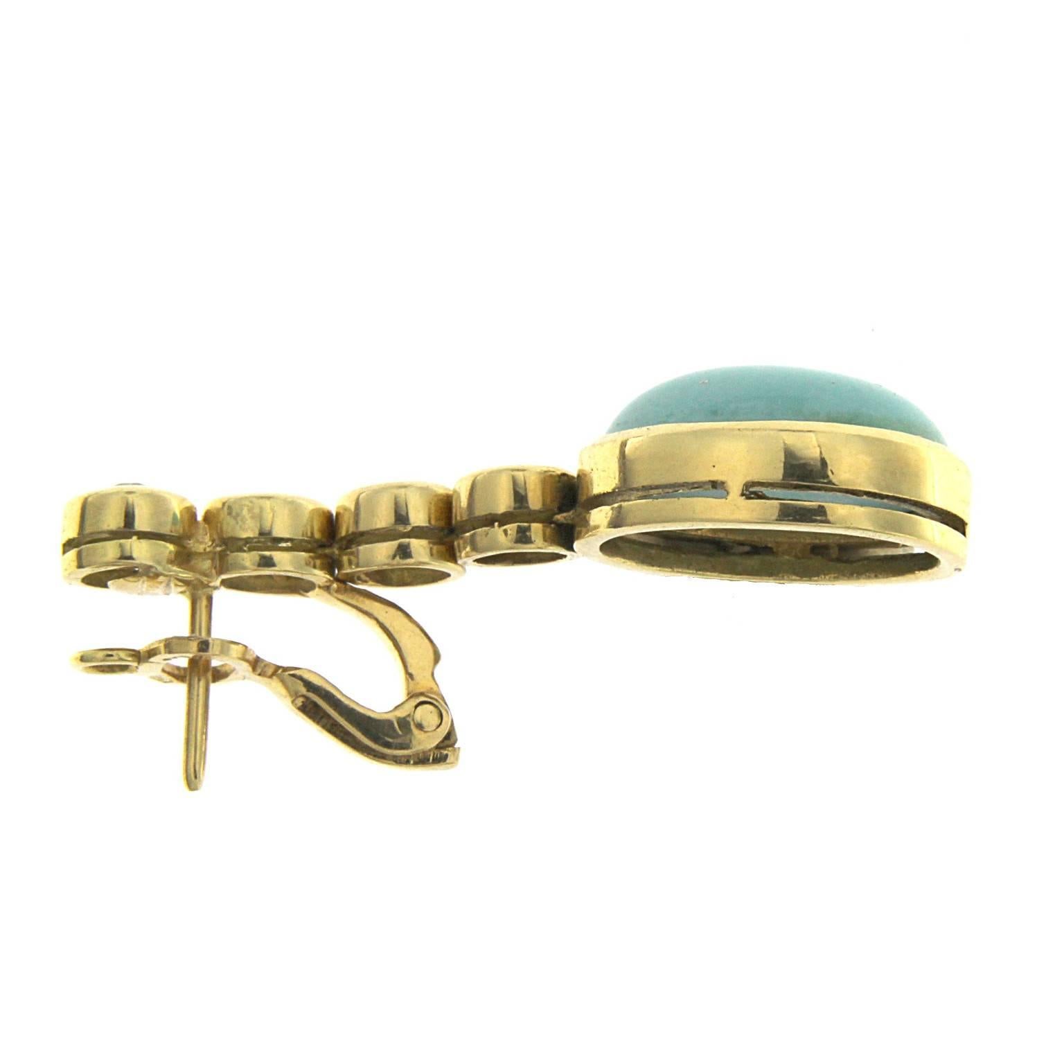 Turquoise sertie en or jaune 18 carats et diamants blancs en vente 2