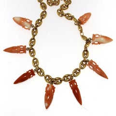18K Gold Necklace with Peau d'Ange Coral Amphoras