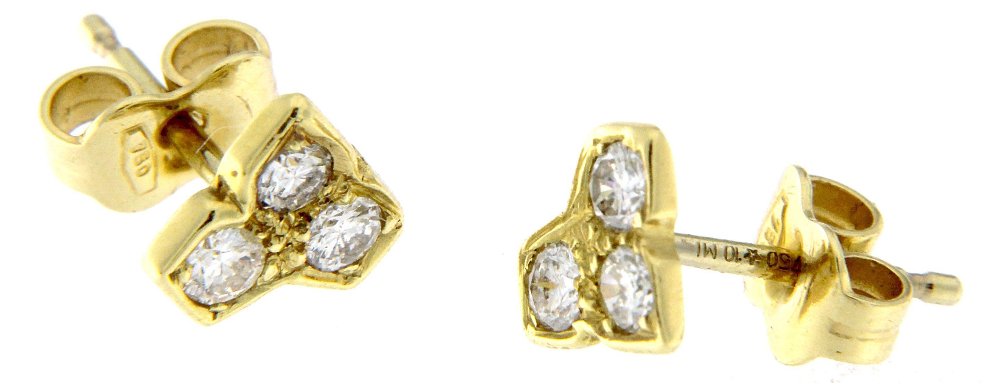 Brilliant Cut 18 Karat Yellow Gold Diamond Earrings For Sale
