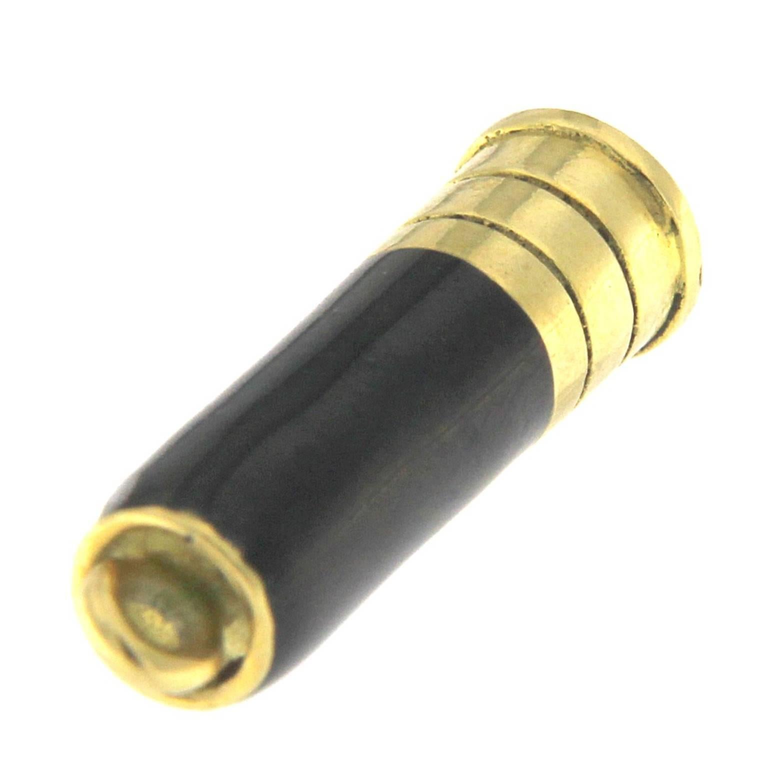 Women's or Men's Black Enamelled Bullet in 18 Karat Yellow Gold