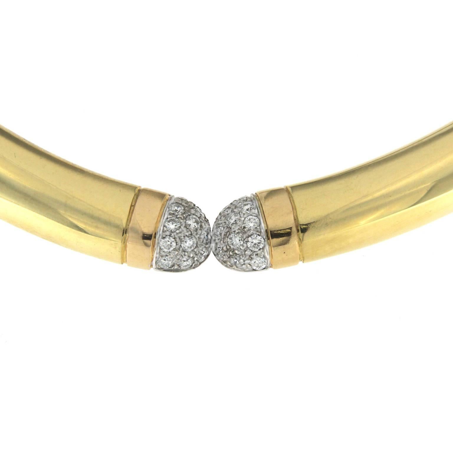 Taglio brillante Collier robusto in oro giallo e rosa 18 carati con diamanti bianchi in vendita
