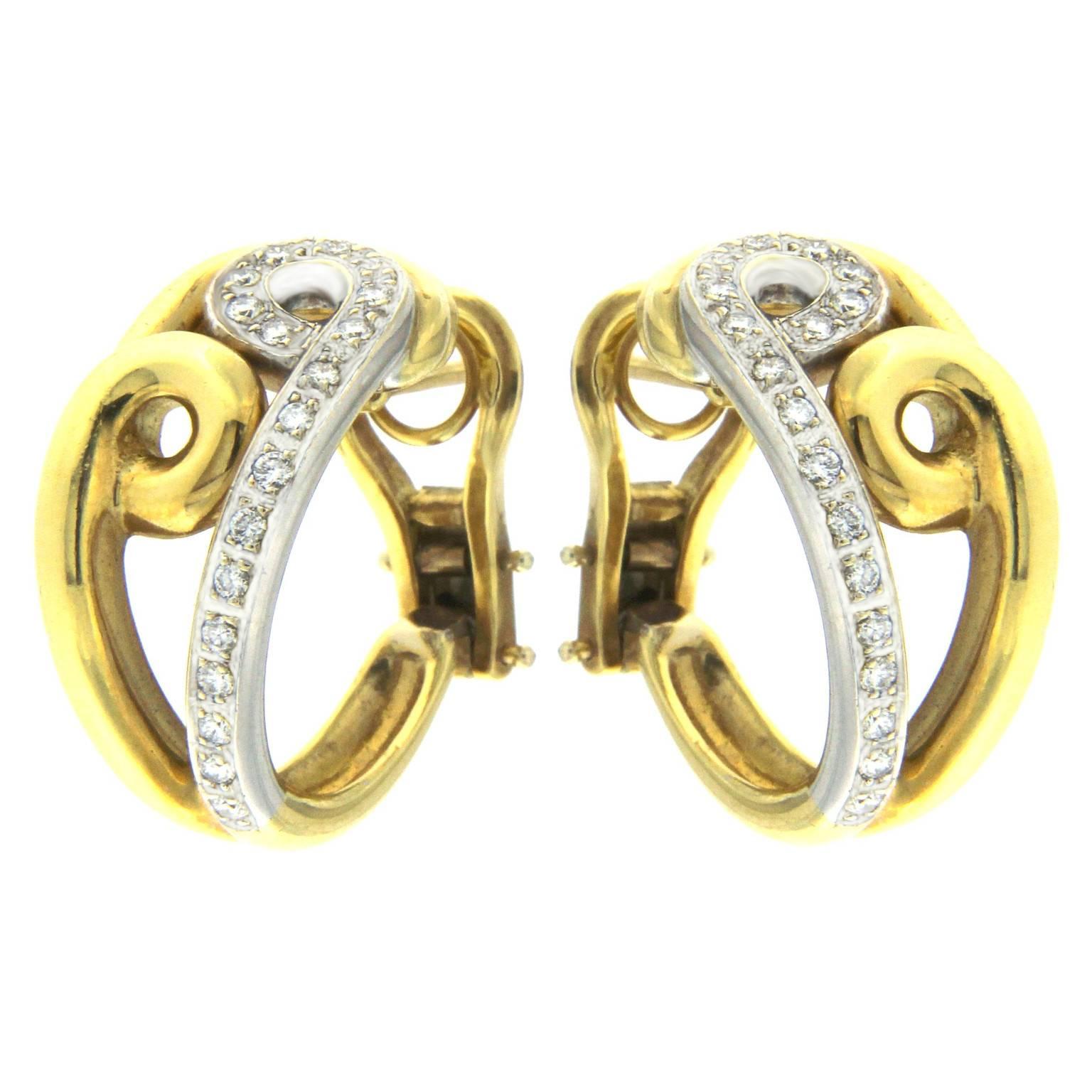 Double Drop Collection Yellow Gold Hoop Earrings with Diamonds