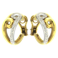 Boucles d'oreilles cerceau en or jaune et blanc avec diamants