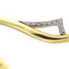 Fan Collection Yellow Gold Oval Shaped Rigid Bracelet with Diamonds