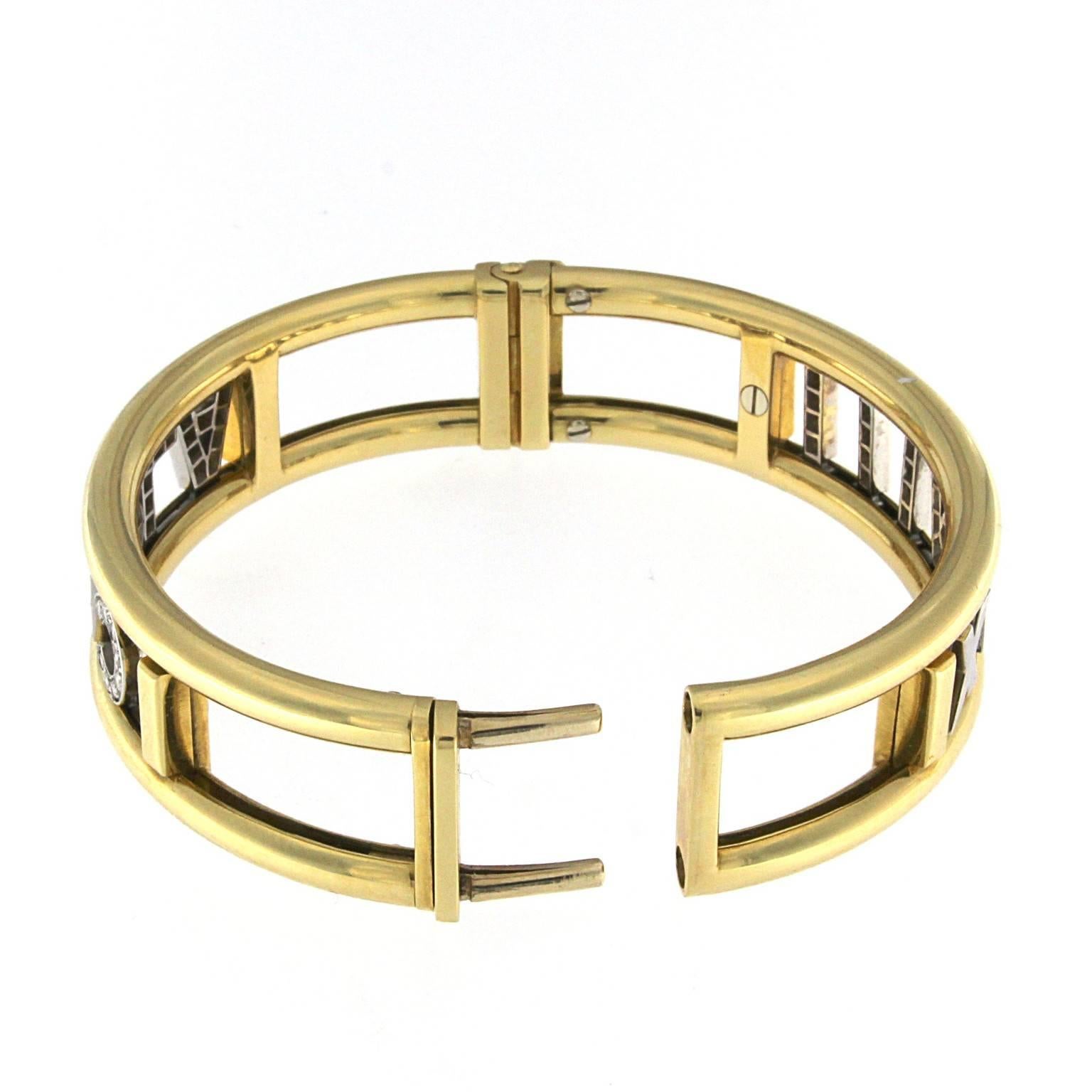 Brilliant Cut Carla Bracelet and Dates in Diamonds on White Gold and Yellow Bangle For Sale