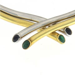 Two-Tone 18 Karat Gold Rigid Necklace with Sapphires and Emeralds