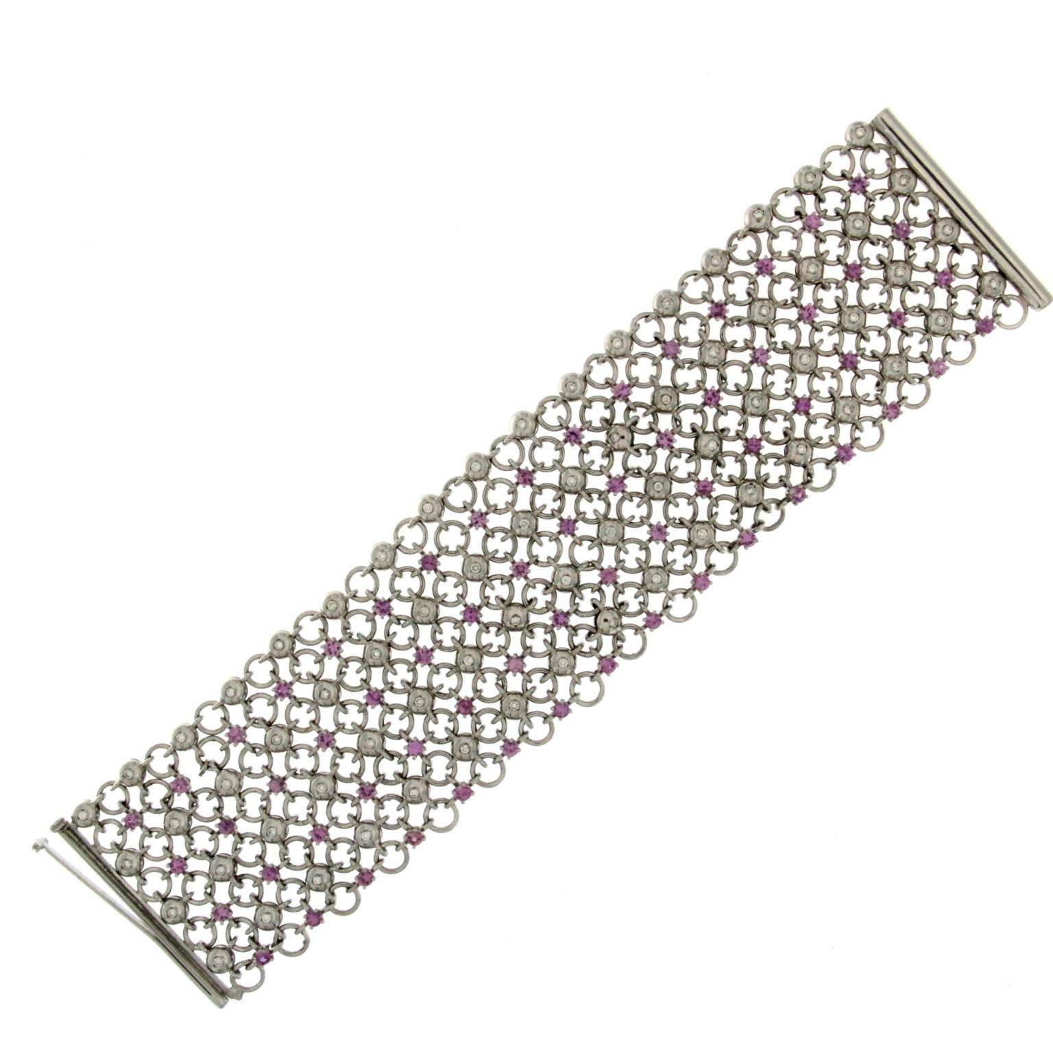 Zafiro Rosa y Diamante Pulsera de Oro Blanco de 18 Kilates