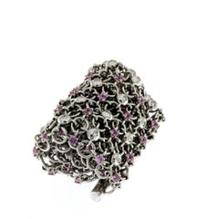 Pink Sapphire and Diamond White Gold 18 Karat Bracelet