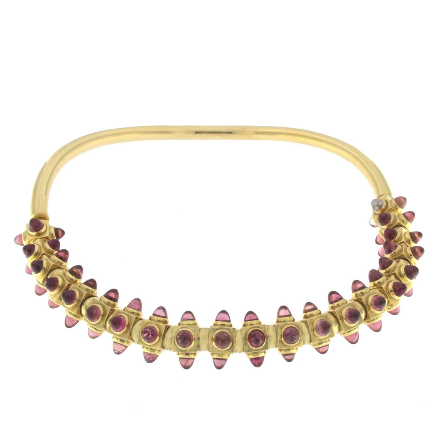 Yellow Gold and Pink Tormaline Bracelet and Necklace