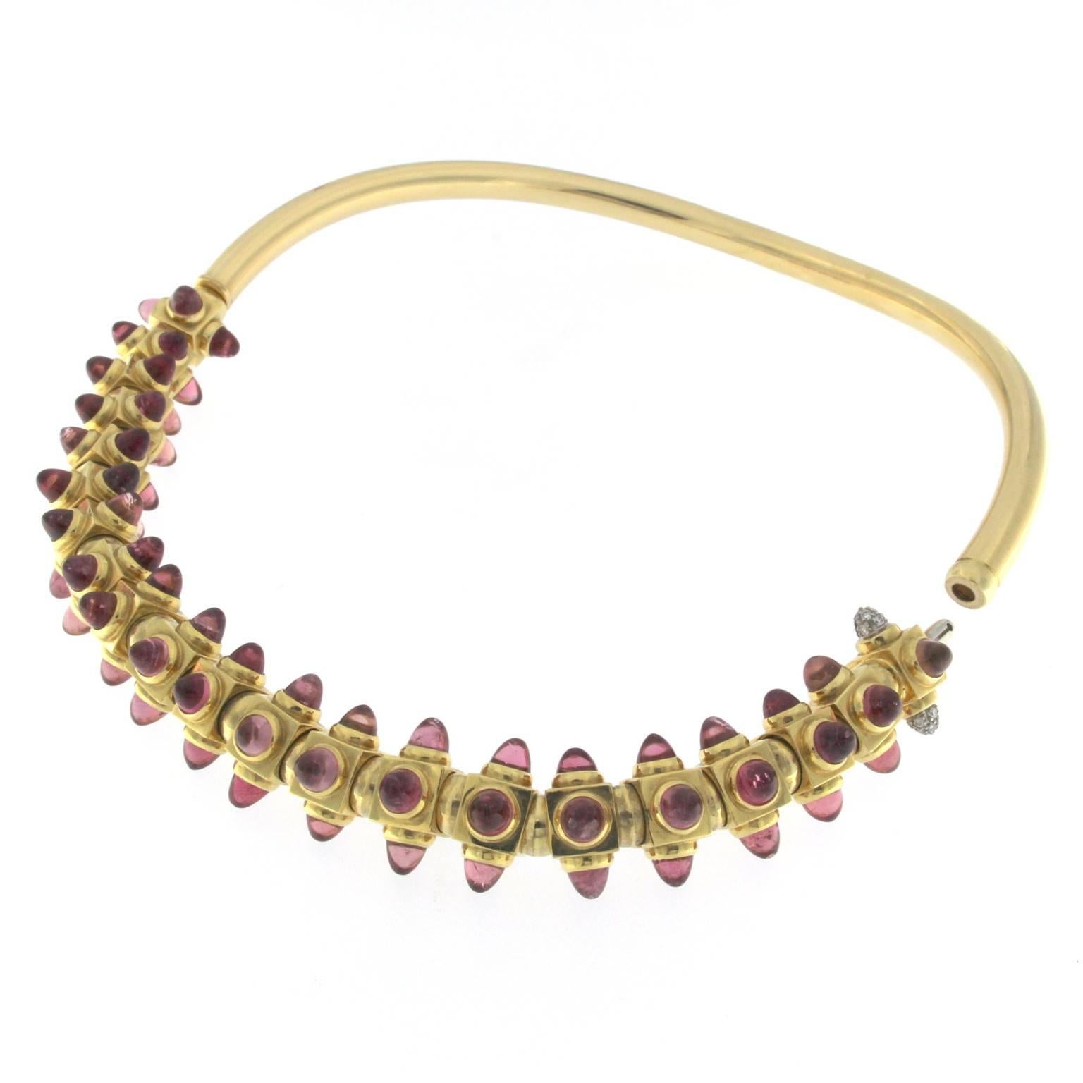 Mixed Cut Yellow Gold and Pink Tormaline Bracelet and Necklace