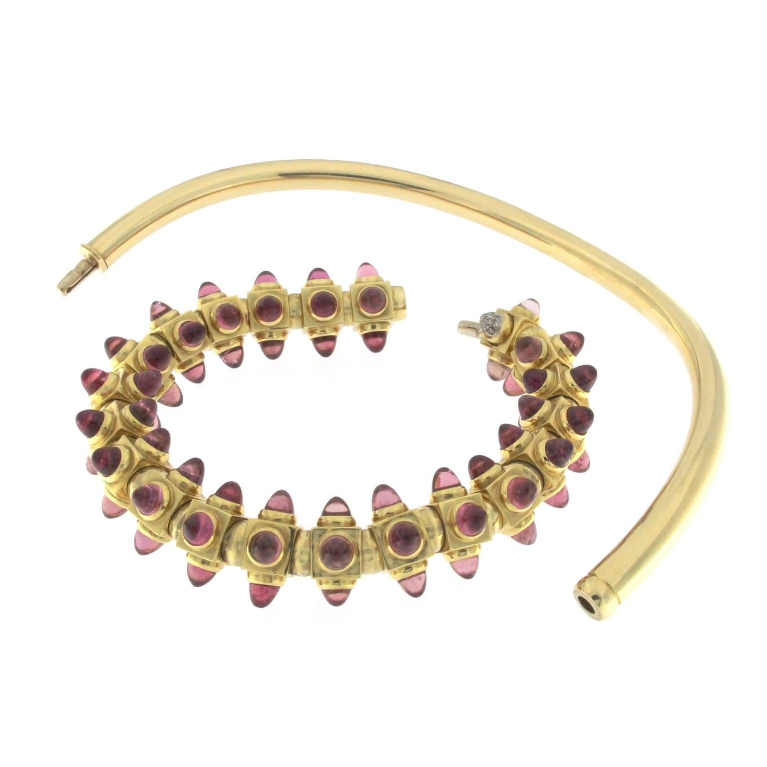 Yellow Gold and Pink Tormaline Bracelet and Necklace In New Condition In Milano, Lombardia