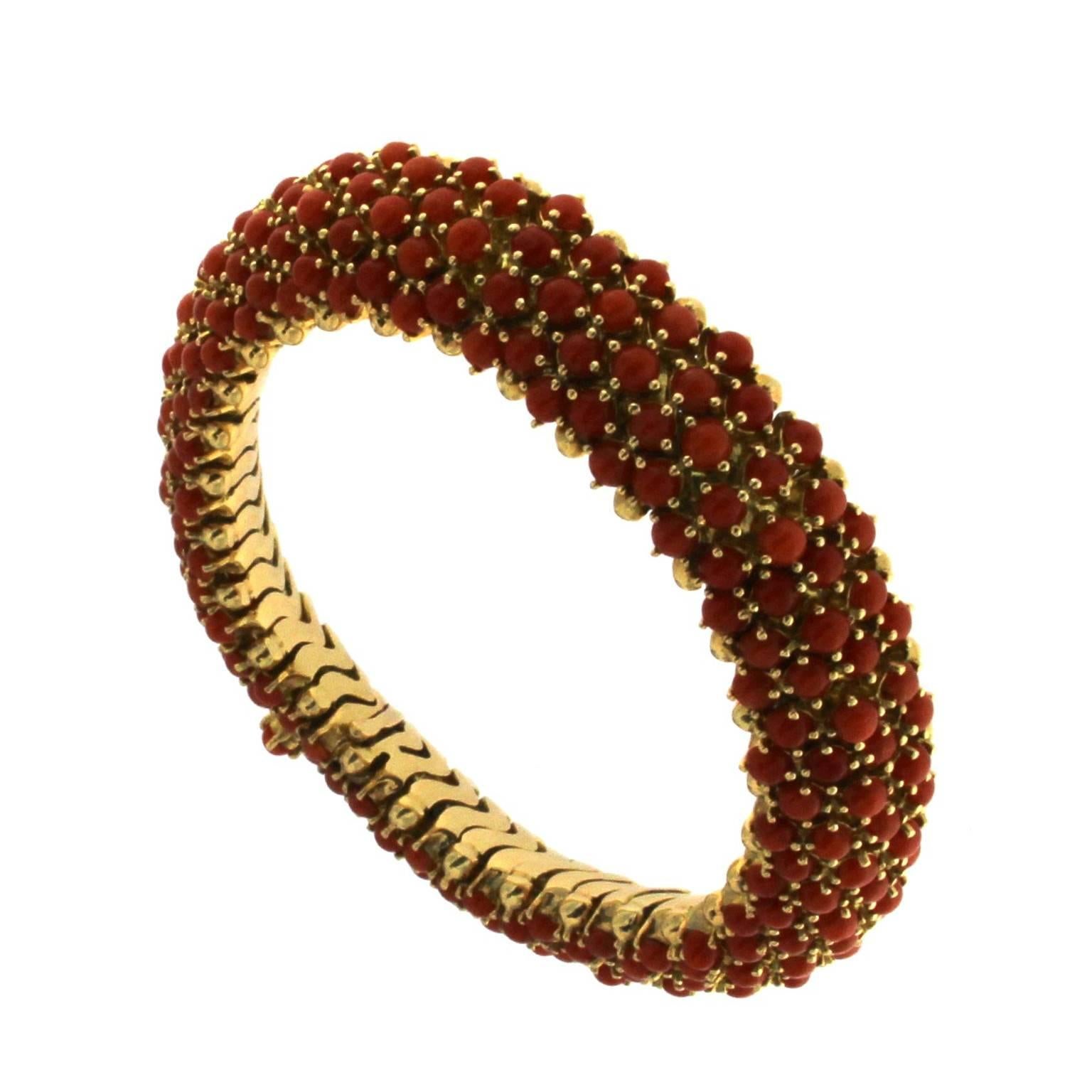 Women's Yellow Gold and Red Coral Bracelet and Necklace For Sale