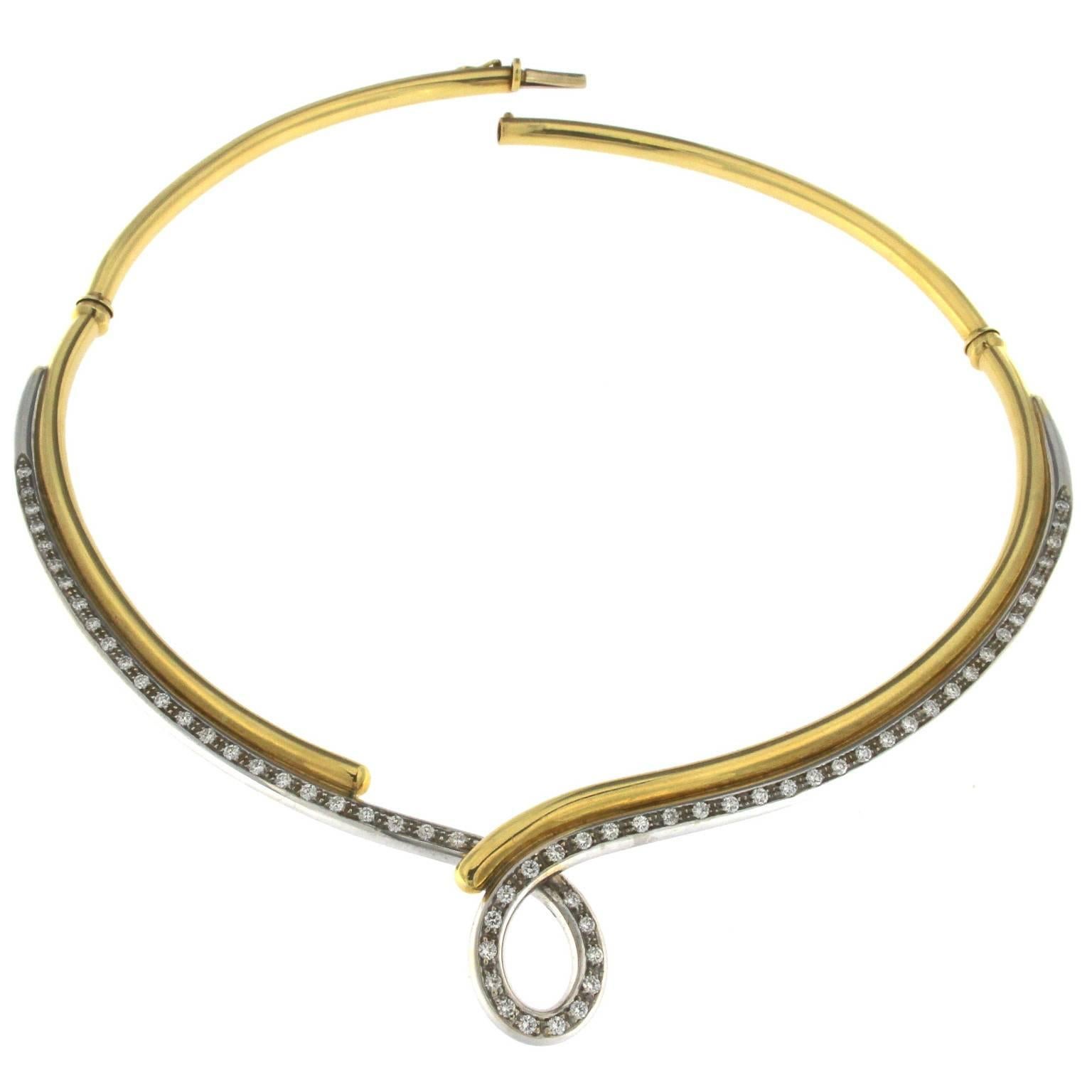 Rigid-Halskette aus Gelb- und Weißgold mit Diamant, Kollektion Teardrop (Brillantschliff) im Angebot
