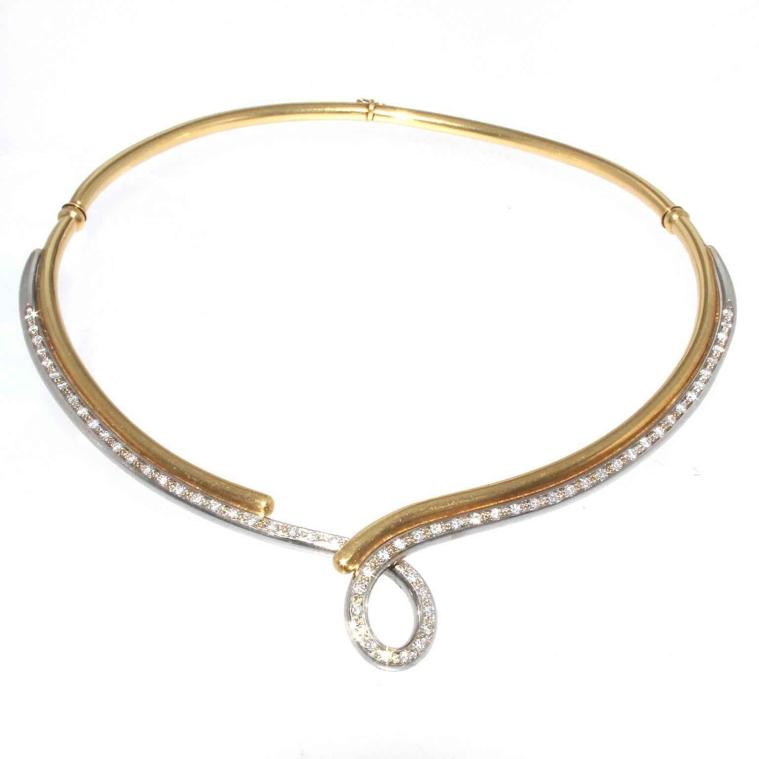Rigid-Halskette aus Gelb- und Weißgold mit Diamant, Kollektion Teardrop Damen im Angebot