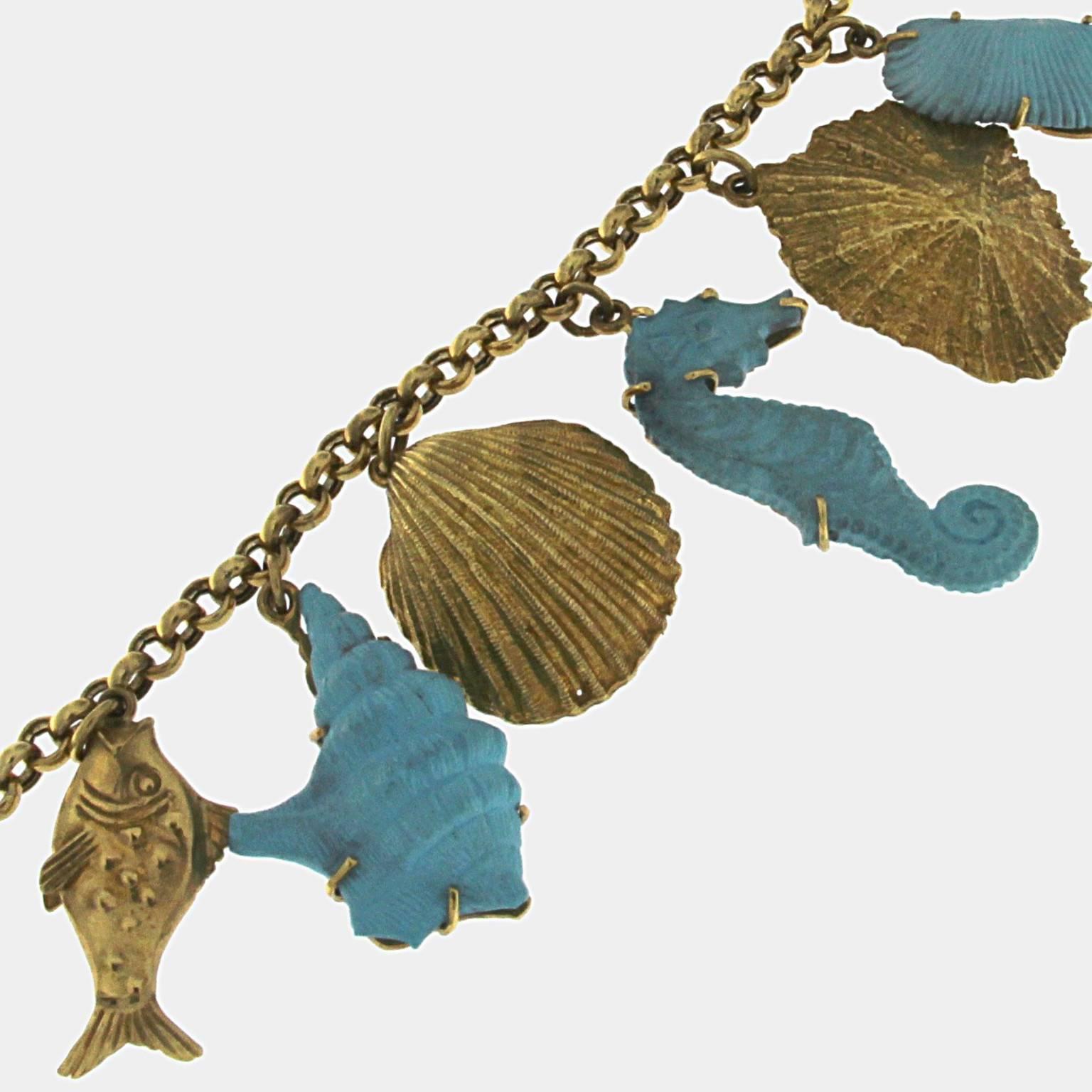 Women's 18 Karat Yellow Gold and Turquoise Necklace