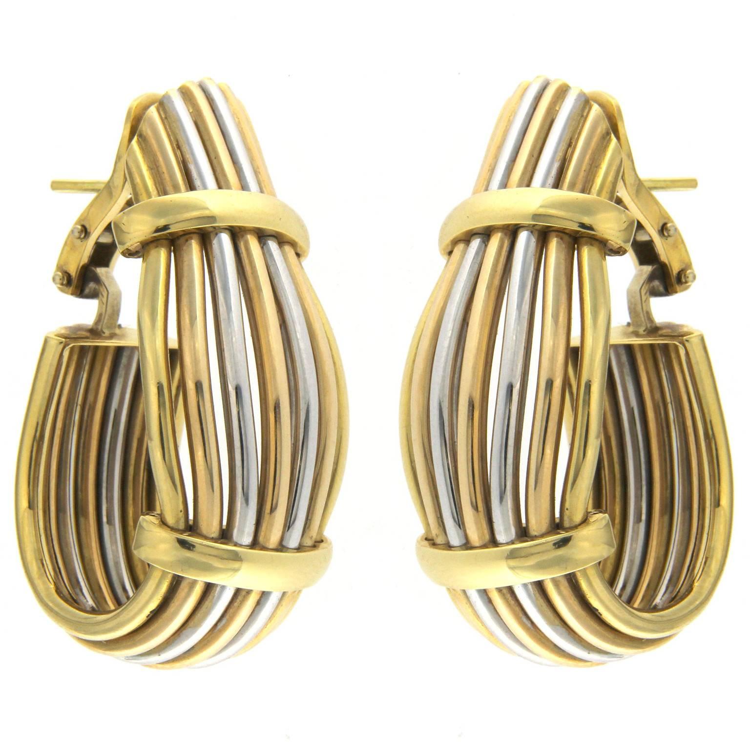 Three-Color Earrings in 18 Karat Gold