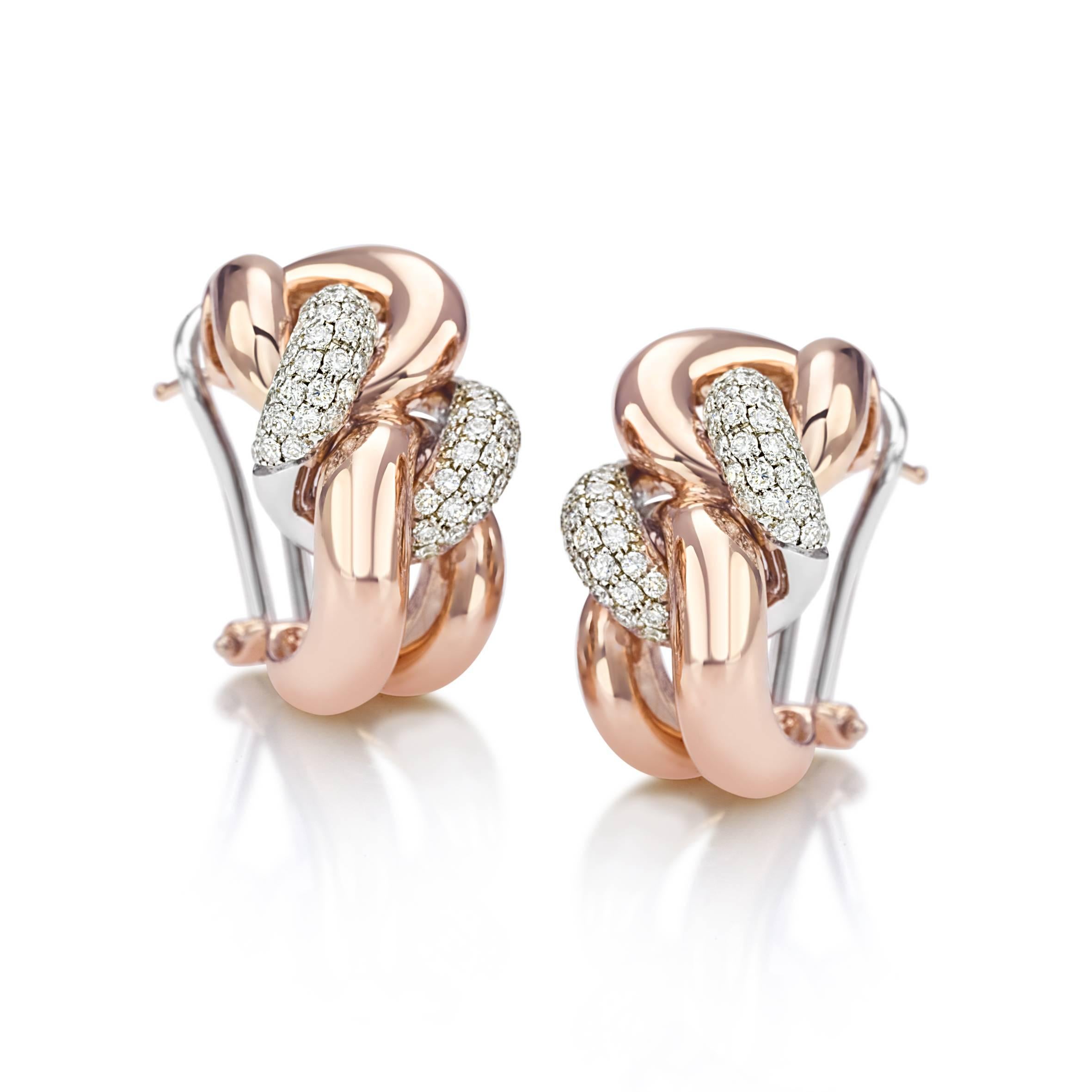 Classic groumette pair of earrings in 18 kt rose gold 
This is the iconic collection in Micheletto.

the total weight of the gold is 19.20
the total weight of the diamonds is ct 1.08 (color HG clarity VVS1)
STAMP: 10 MI ITALY 750

The full set is