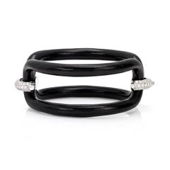 Roberta Collection Bangle in Ebony Wood, 18 kt White Gold, and Diamonds