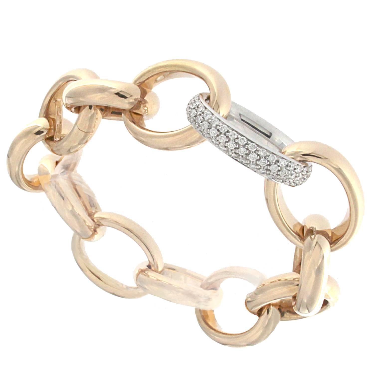 Forzatina Bracelet 18 Karat Pink Gold and White Diamond For Sale 2