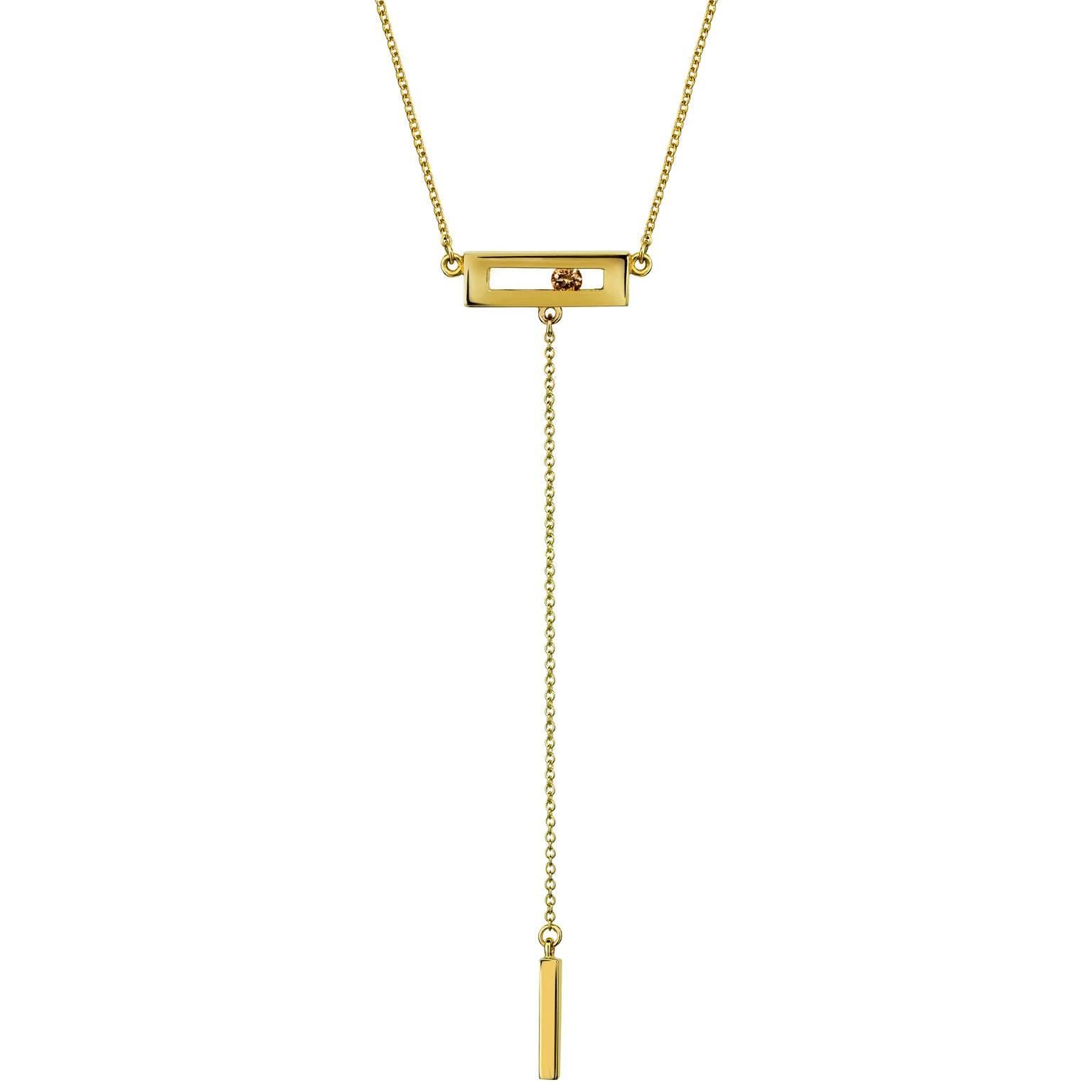 Luke Rose Yellow Gold Champagne Diamond Drop Necklace For Sale