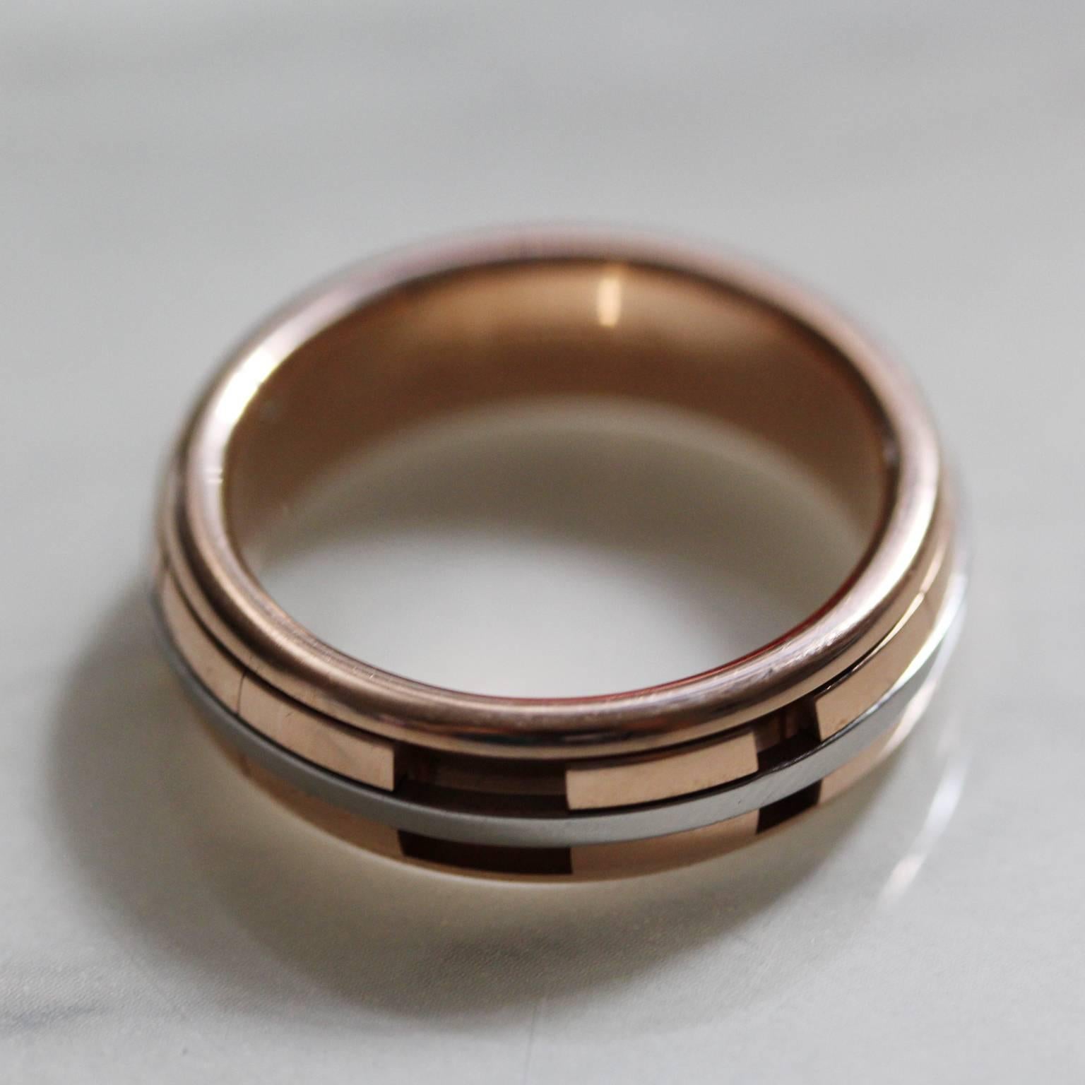 Modern Luke Rose 18 Carat Rose Gold and Platinum Gents Revolver Ring For Sale