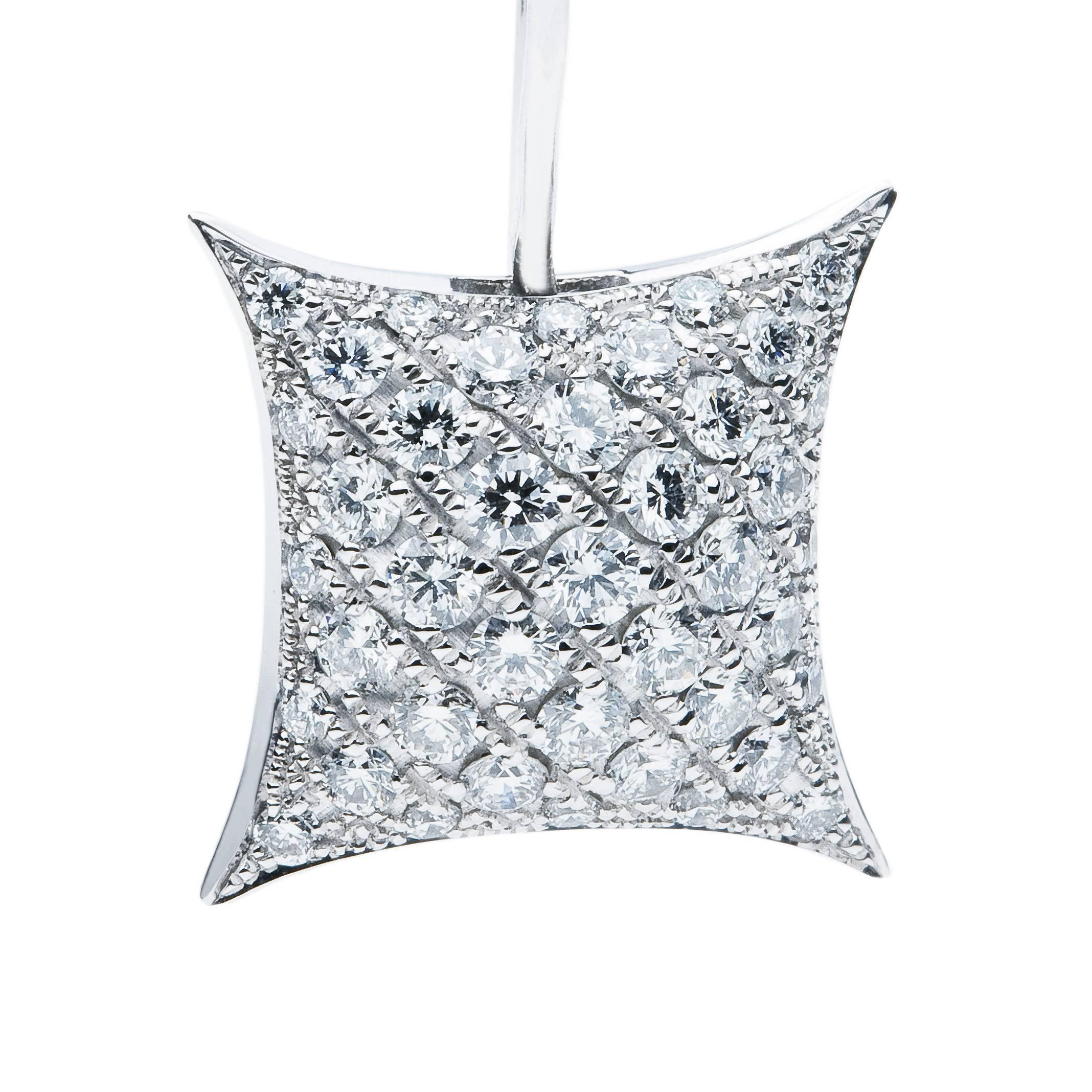 Women's Towe Norlen Star Pillow Square 1.67 Carat White Gold and Diamond Dangle Earrings For Sale