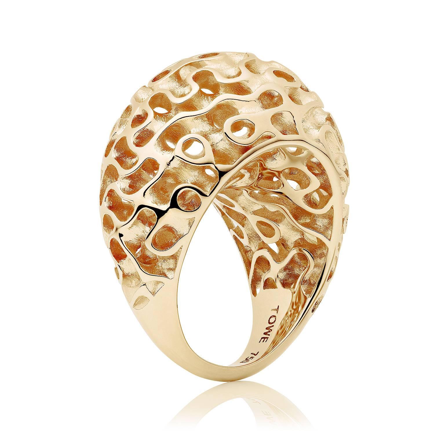 Towe Norlen Dune Silk Yellow Gold Bombe Dome Cocktail Ring For Sale 1