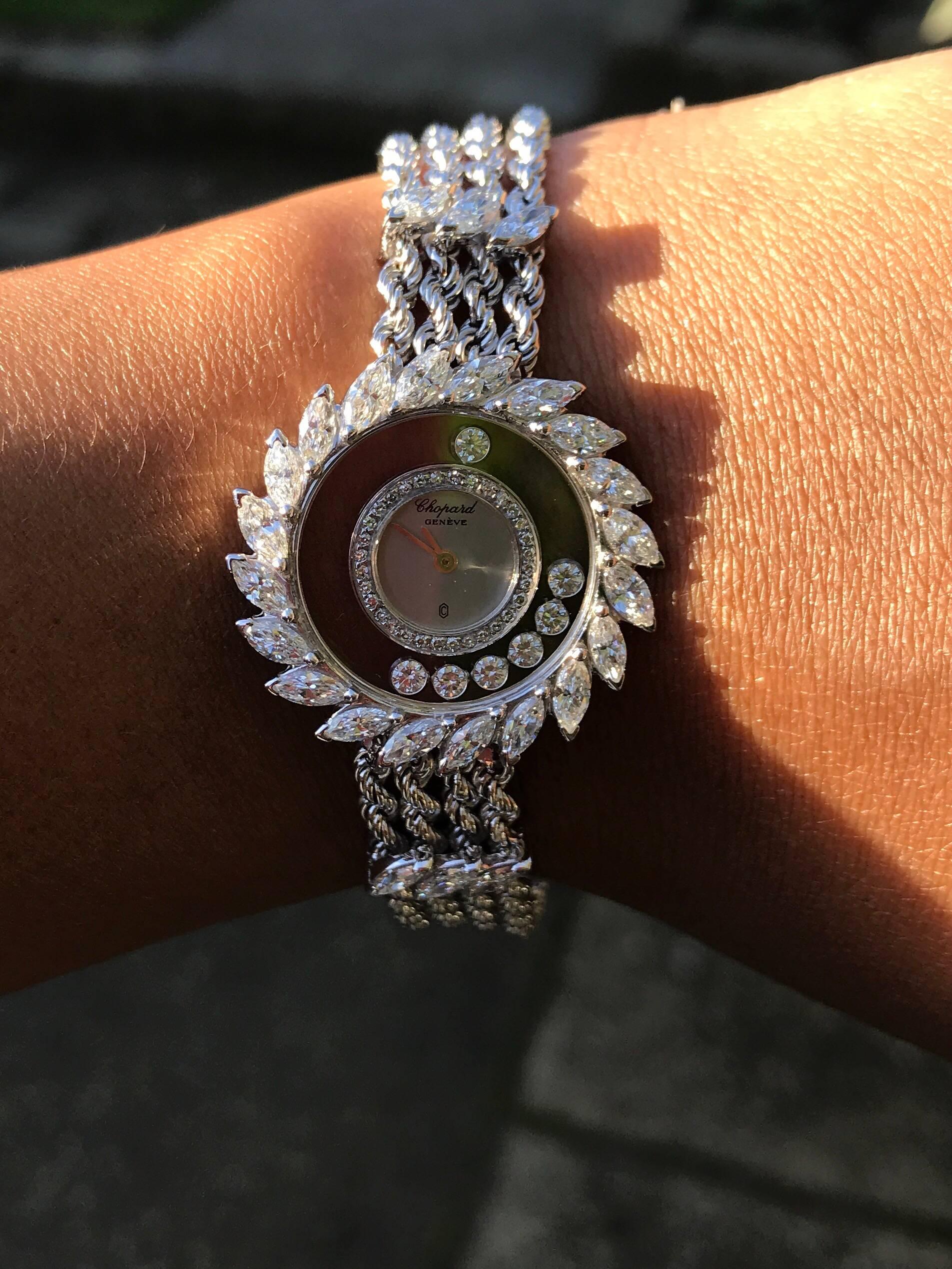 Women's or Men's Chopard Ladies White Gold Happy Diamonds Quartz Wristwatch