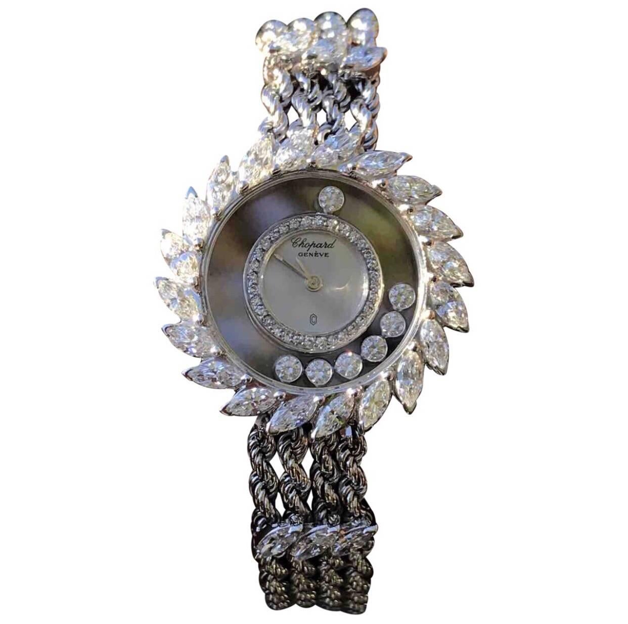 Chopard Ladies White Gold Happy Diamonds Quartz Wristwatch