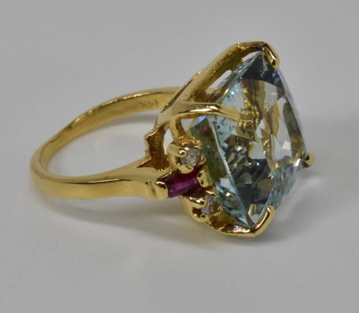 Women's Aquamarine Diamond and Ruby Ring