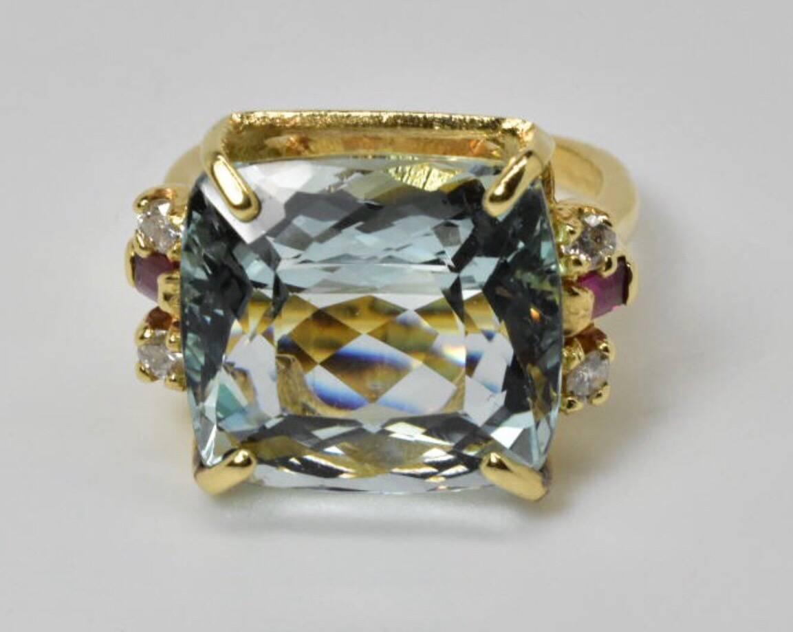 Aquamarine Diamond and Ruby Ring 1