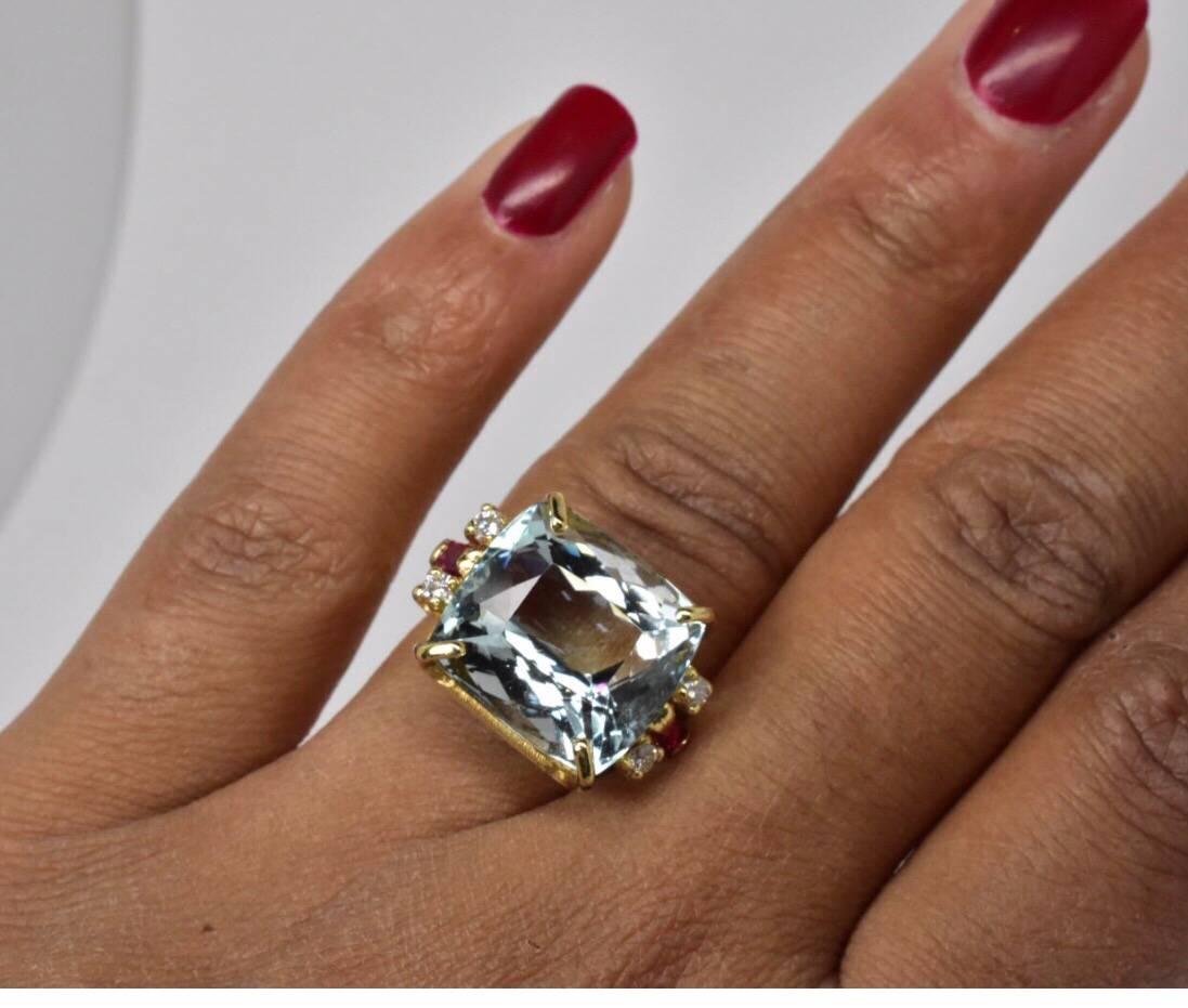 Aquamarine Diamond and Ruby Ring 3