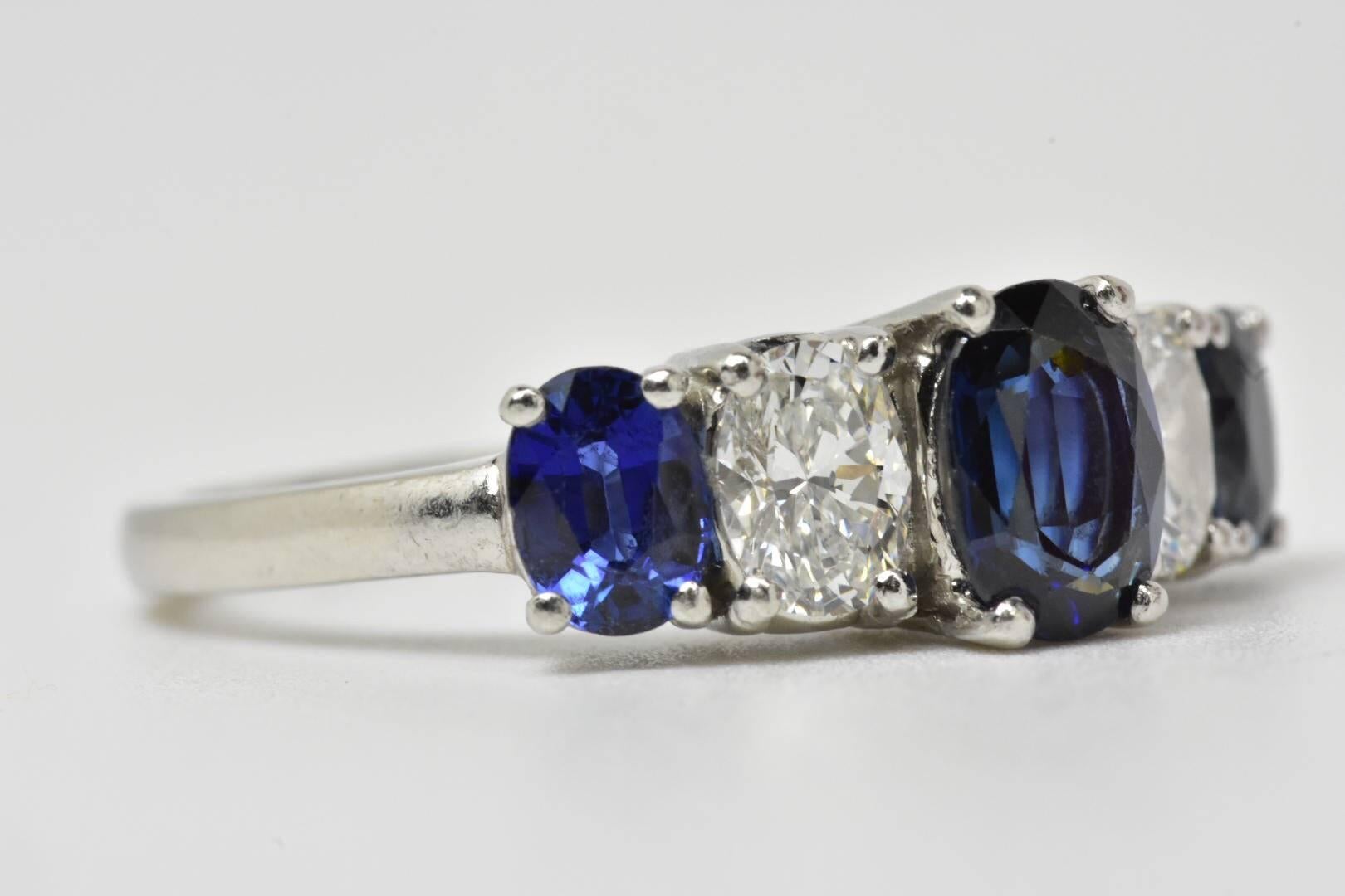 Contemporary Platinum Sapphire and Diamond Ring