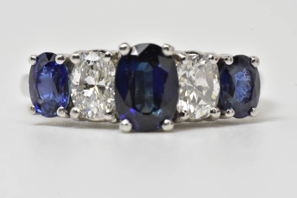 Women's or Men's Platinum Sapphire and Diamond Ring