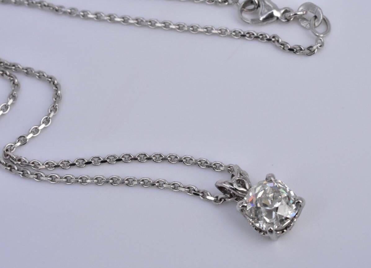Art Deco Old Mine Cut Diamond Pendant Necklace 2 Carat