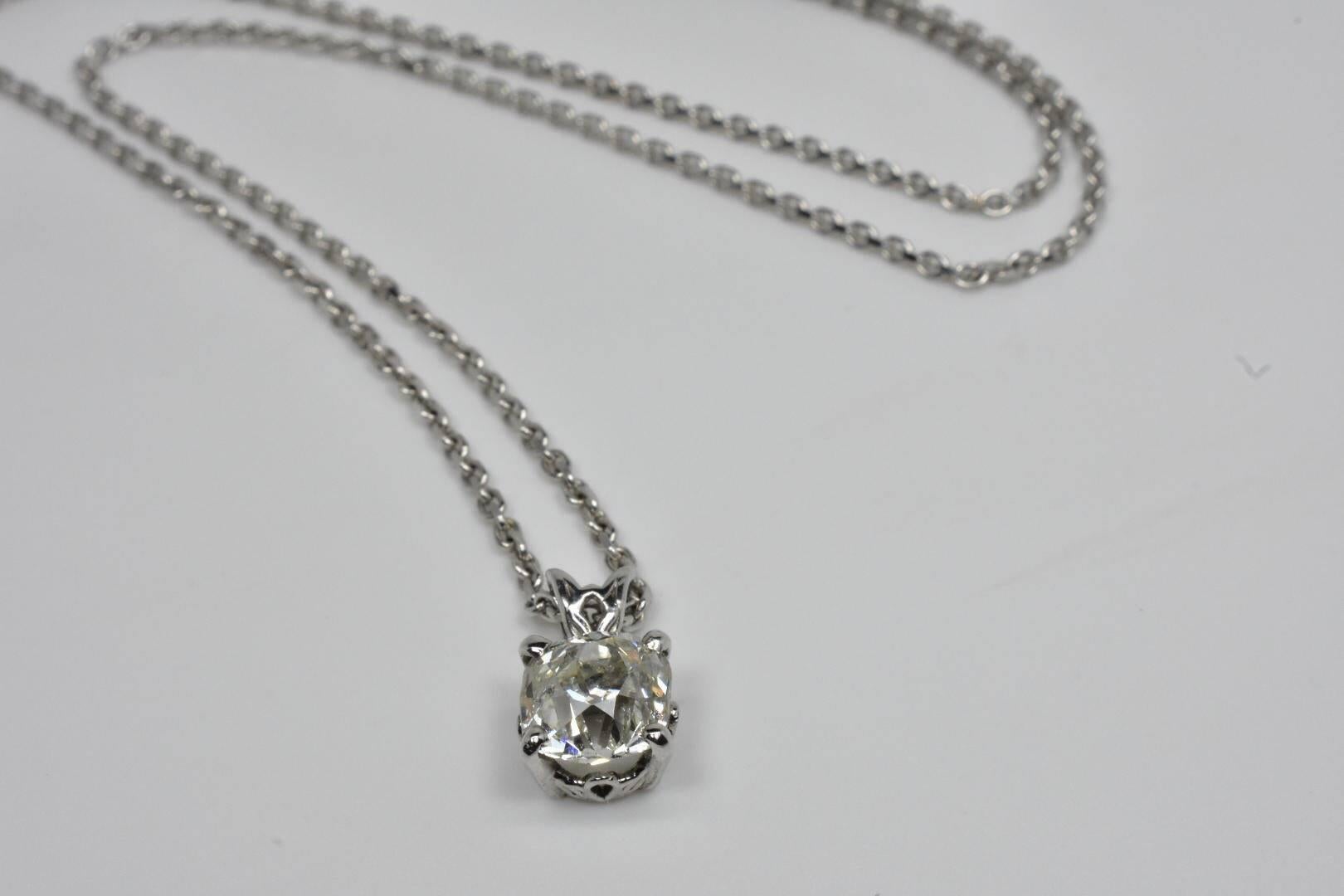 Old Mine Cut Diamond Pendant Necklace 2 Carat In Good Condition In London, GB
