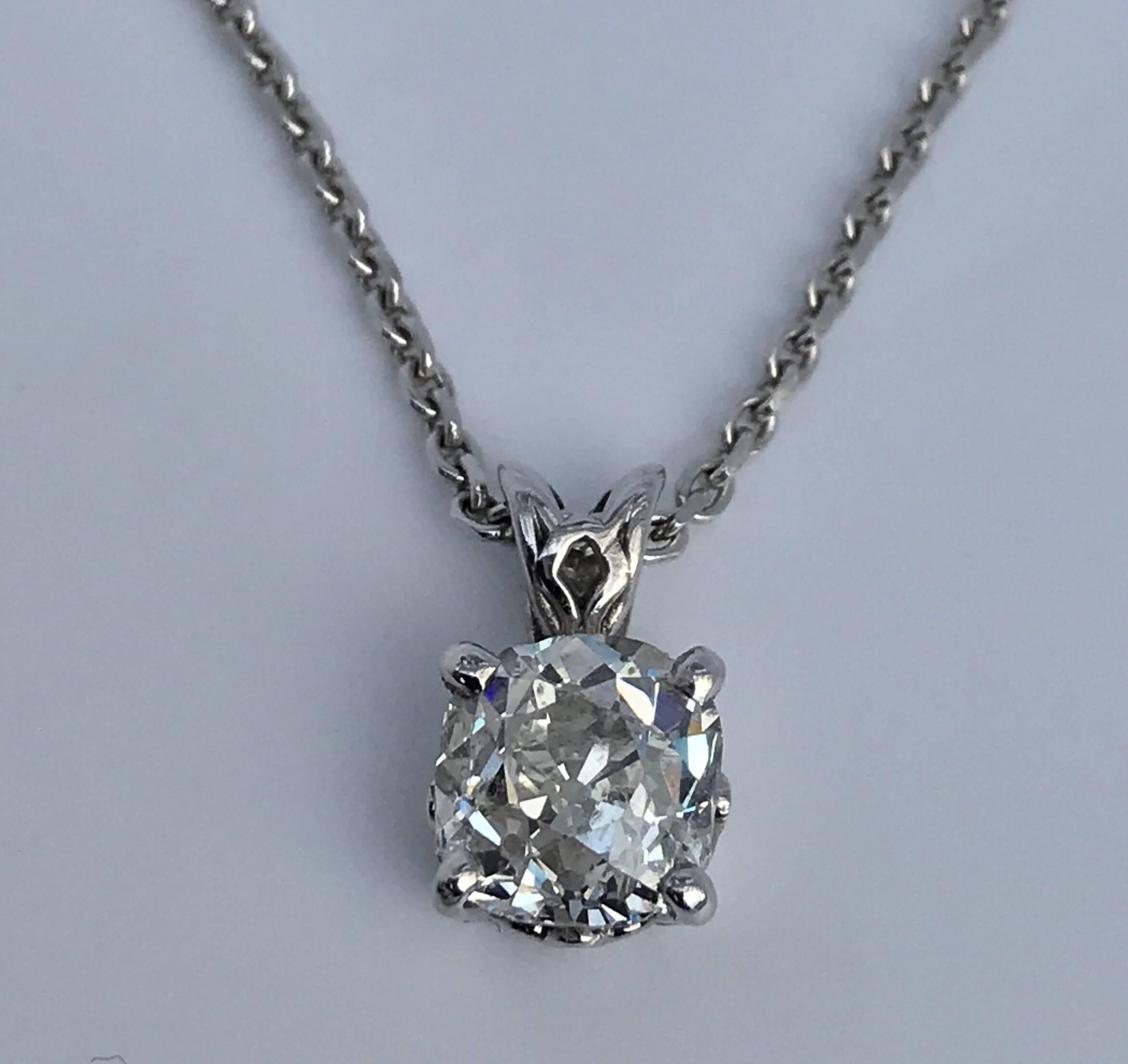 Women's Old Mine Cut Diamond Pendant Necklace 2 Carat