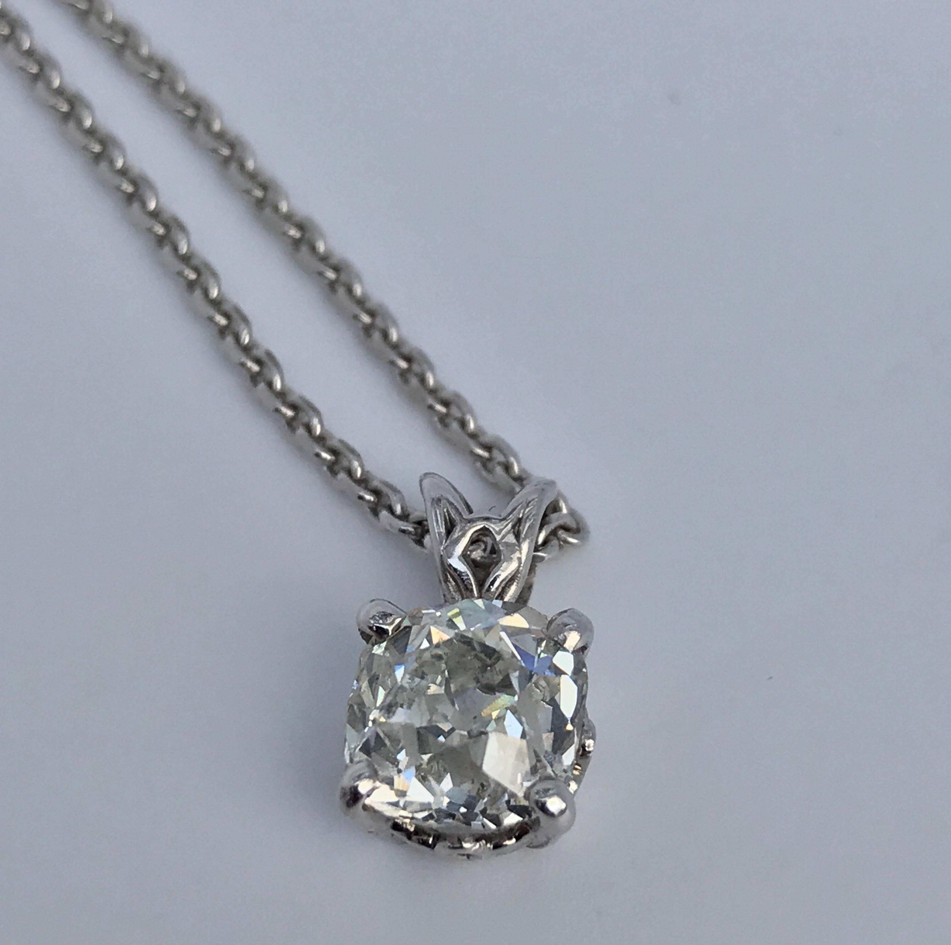 Old Mine Cut Diamond Pendant Necklace 2 Carat 1