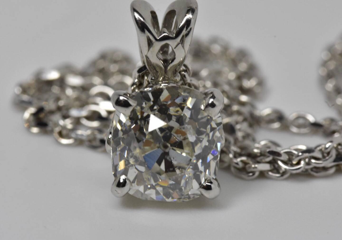 Old Mine Cut Diamond Pendant Necklace 2 Carat 2