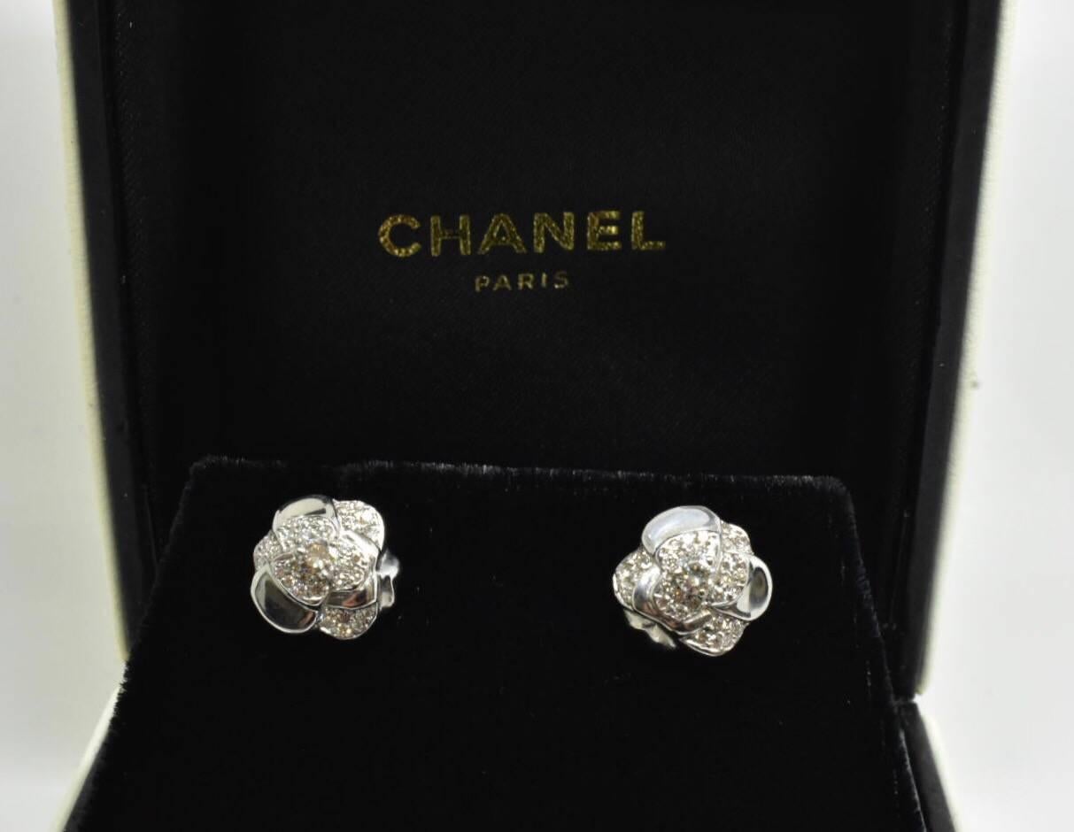 Round Cut Chanel Camellia Diamond Earrings