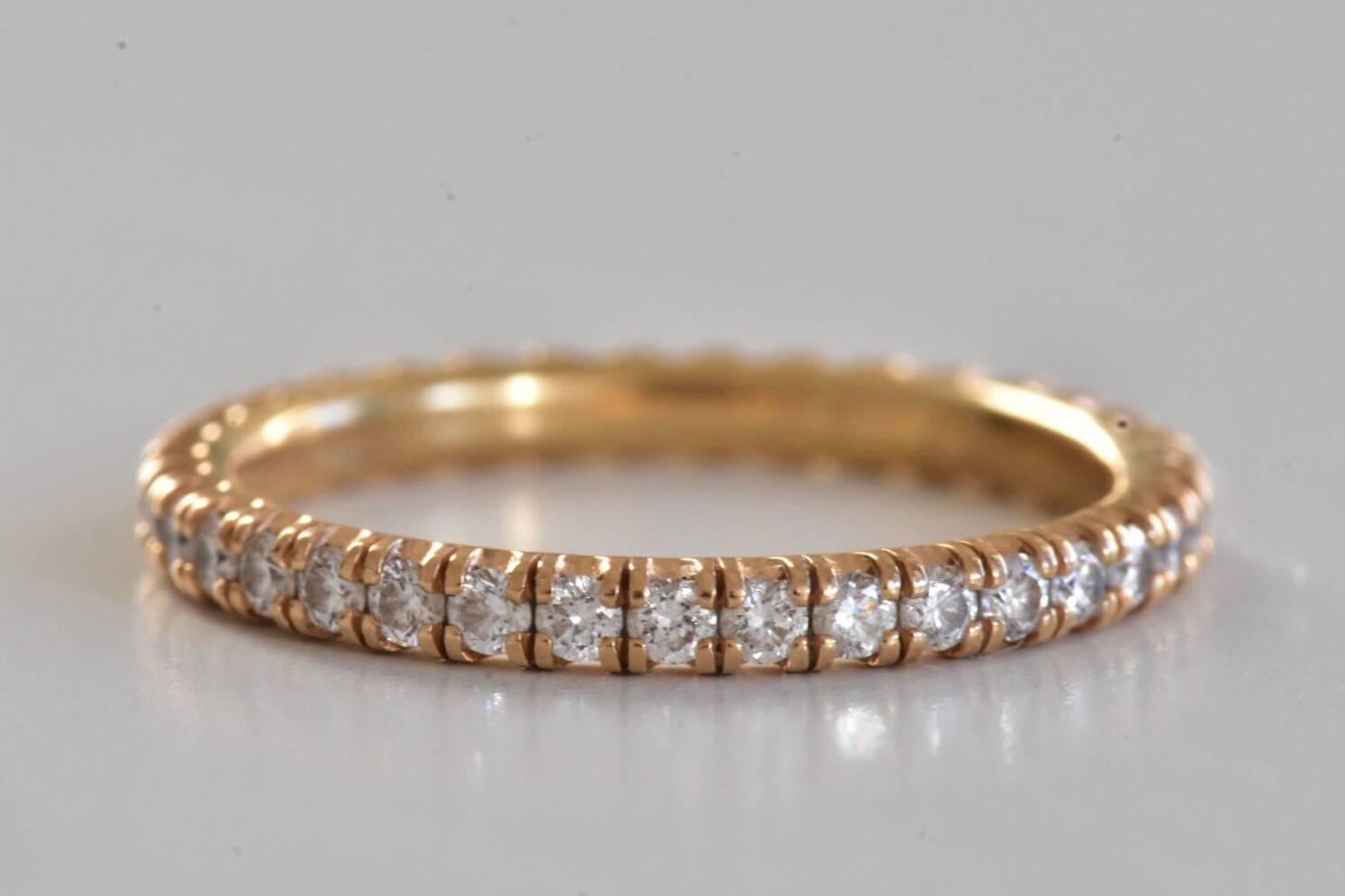 A Cartier Etincelle de Cartier diamond eternity ring set in 18k yellow gold. The ring comprises of a full eternity of approx 37 brilliant cut diamonds set in a four claw setting.
Current retail price £4,200
Ring Size: UK J 1/4 - US 5 -EU