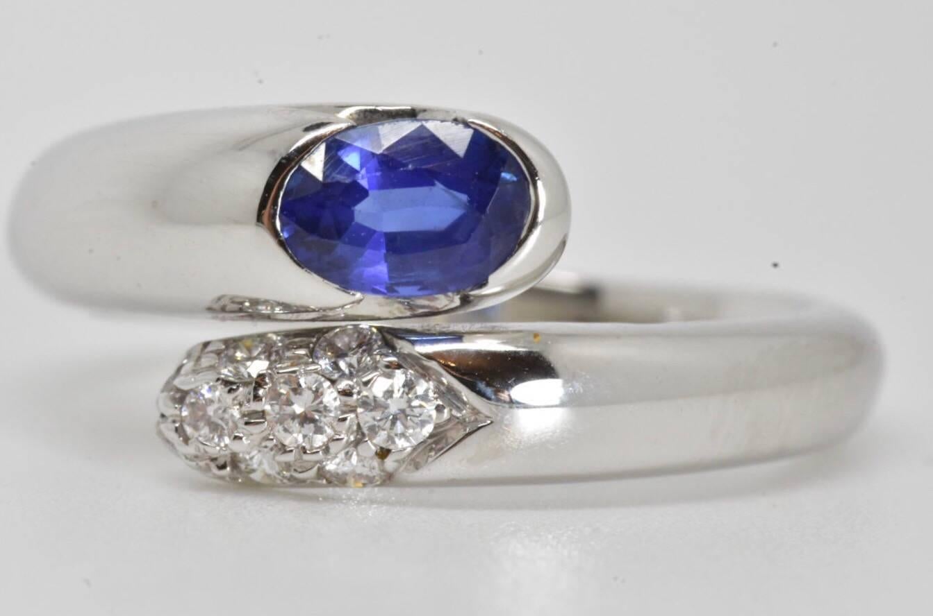 Round Cut Bulgari Bypass Sapphire and Diamond Ring For Sale