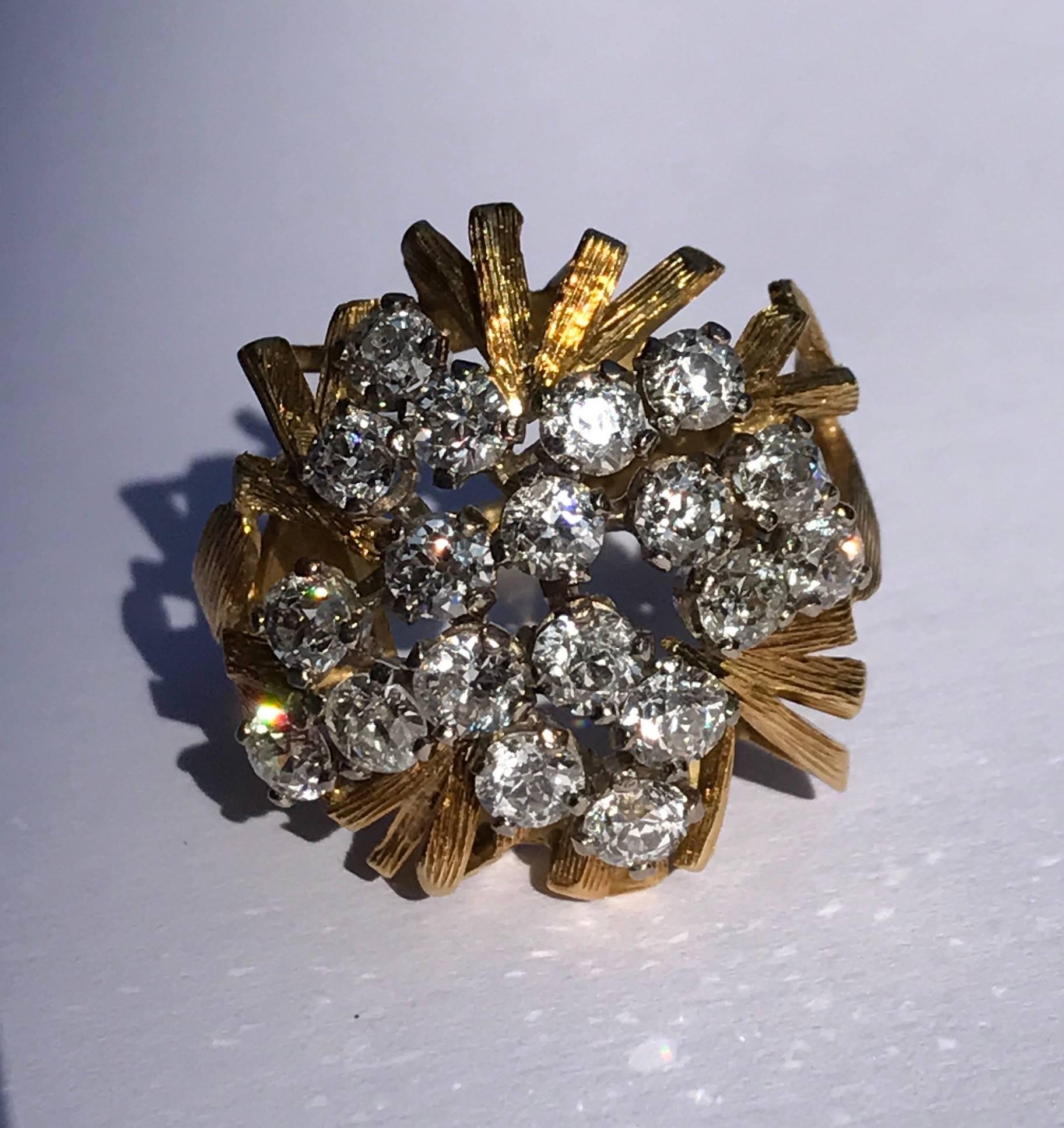 Women's or Men's 1970s Diamond Cluster Ring