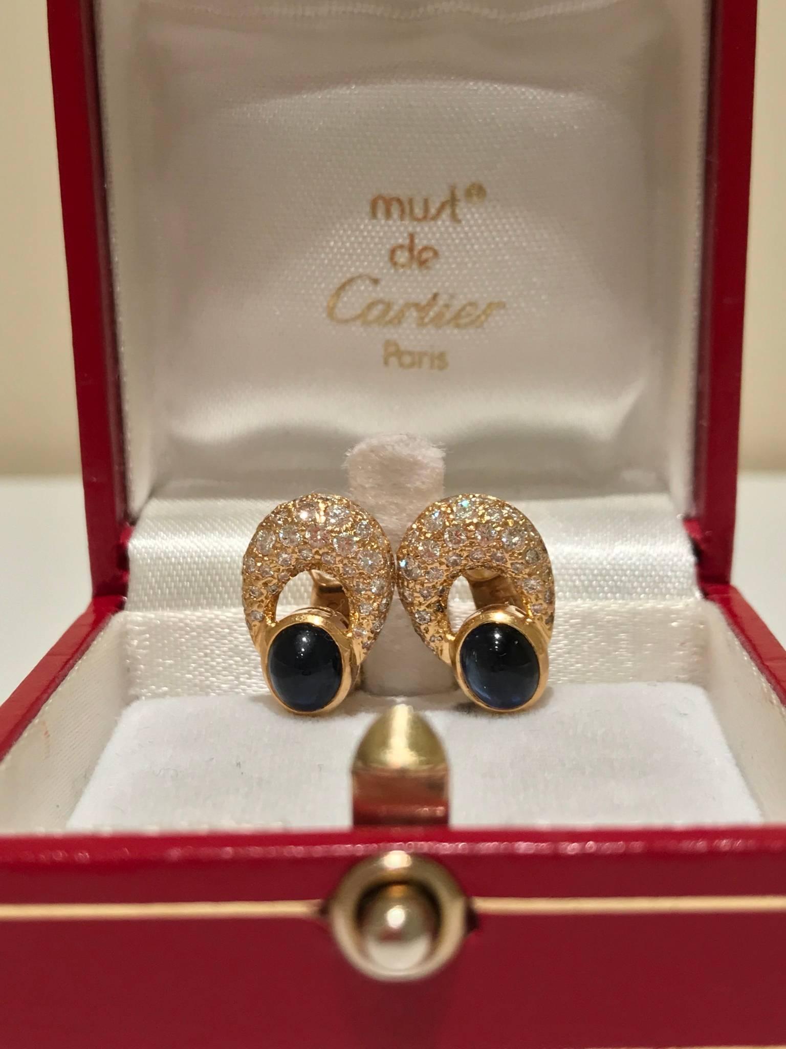 Cartier Sapphire and Diamond Earrings In Good Condition In London, GB